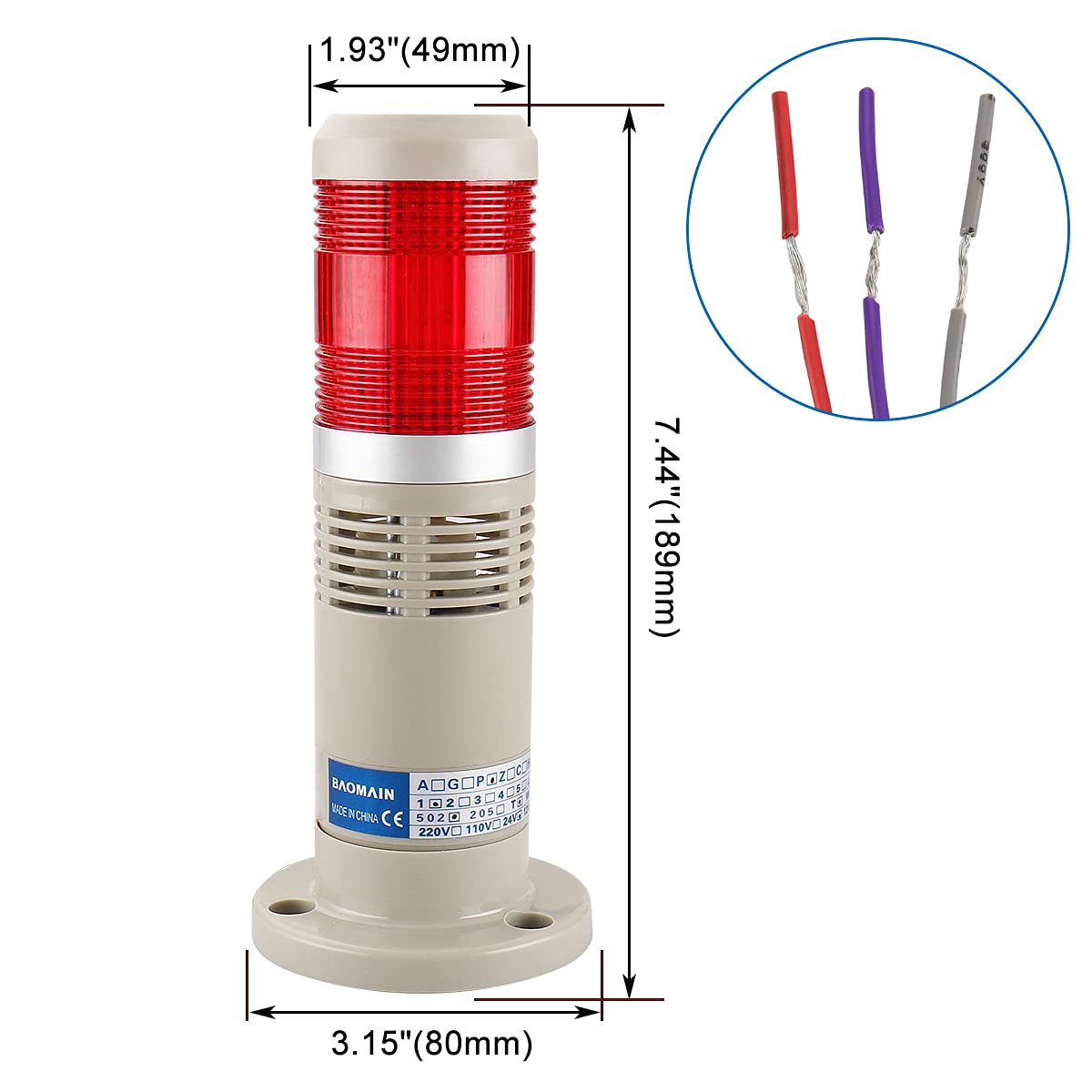 Baomain Alarm Warning Light 24V Dc Industrial Buzzer Continuous Red Led Signal Tower Ltp-502Tj