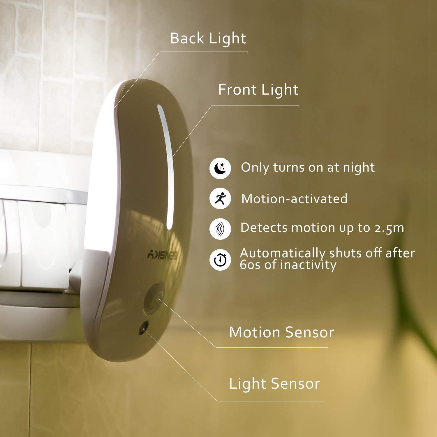 Sensky Motion Sensor Night Light Eye Friendly Front Low Light And Bright Back Light Design Night Lights For Bathroom Hallway (Wa