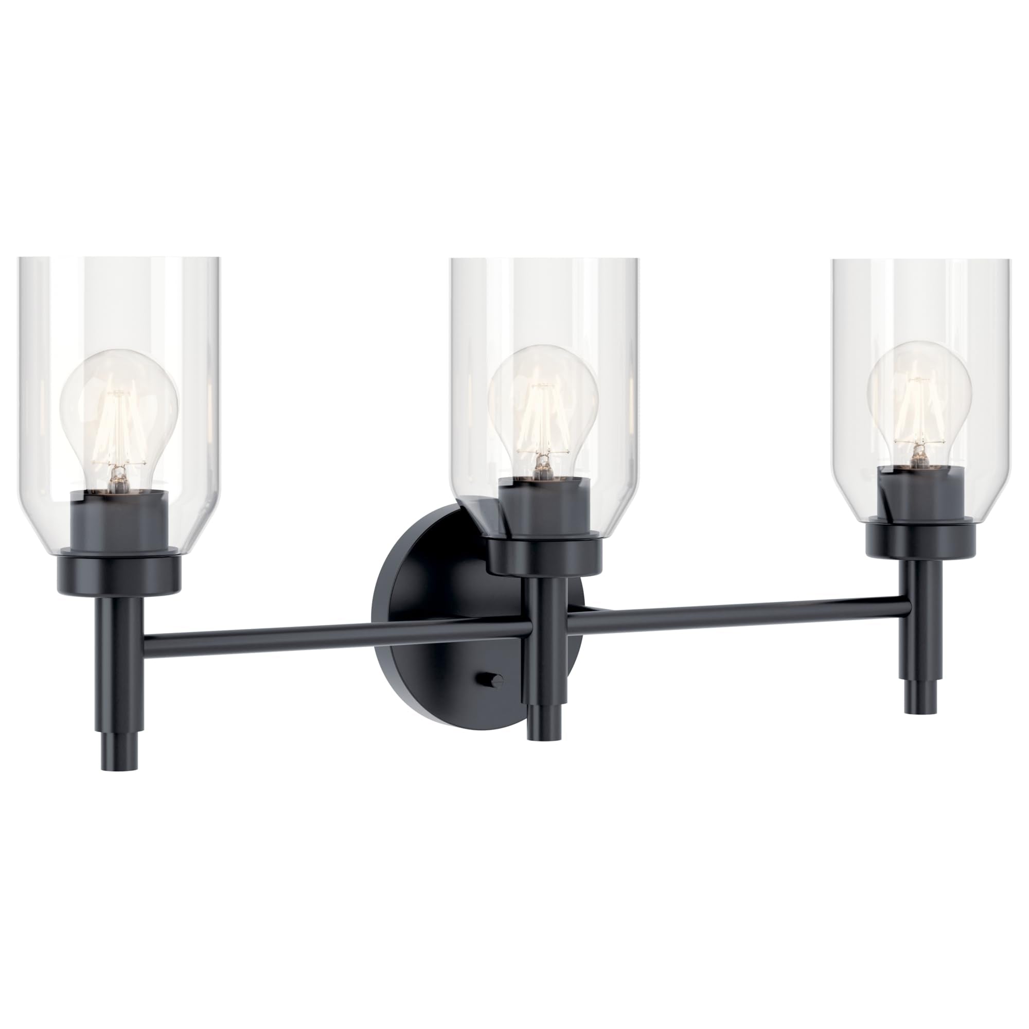 Kichler Madden 3-Light Bathroom Vanity Light Fixture with Clear Glass Shades in Black, Modern Wall Mount Over Mirror for Single 