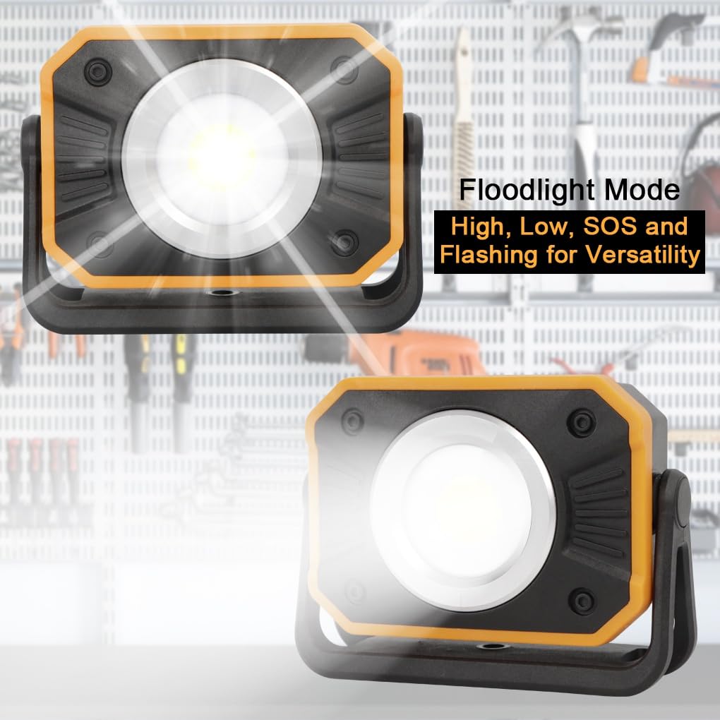 Sunzone Rechargeable Led Work Light,Portable Flood Light With Magnetic Base,Super Bright Waterproof For Camping,Hiking,Car Inspe