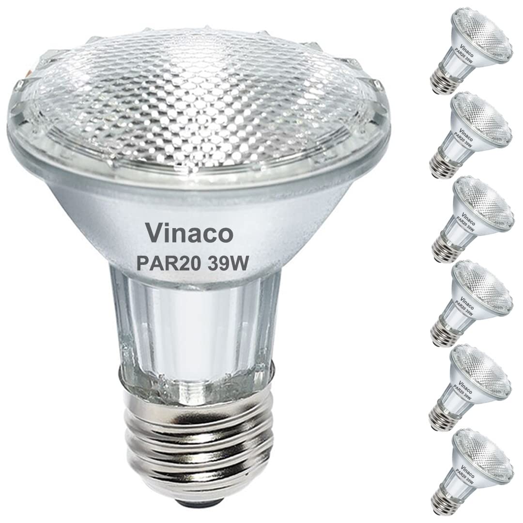 Vinaco PAR20 Halogen Light Bulbs 39W Dimmable 3000K Warm White Clear Glass 6 Count E26 Base