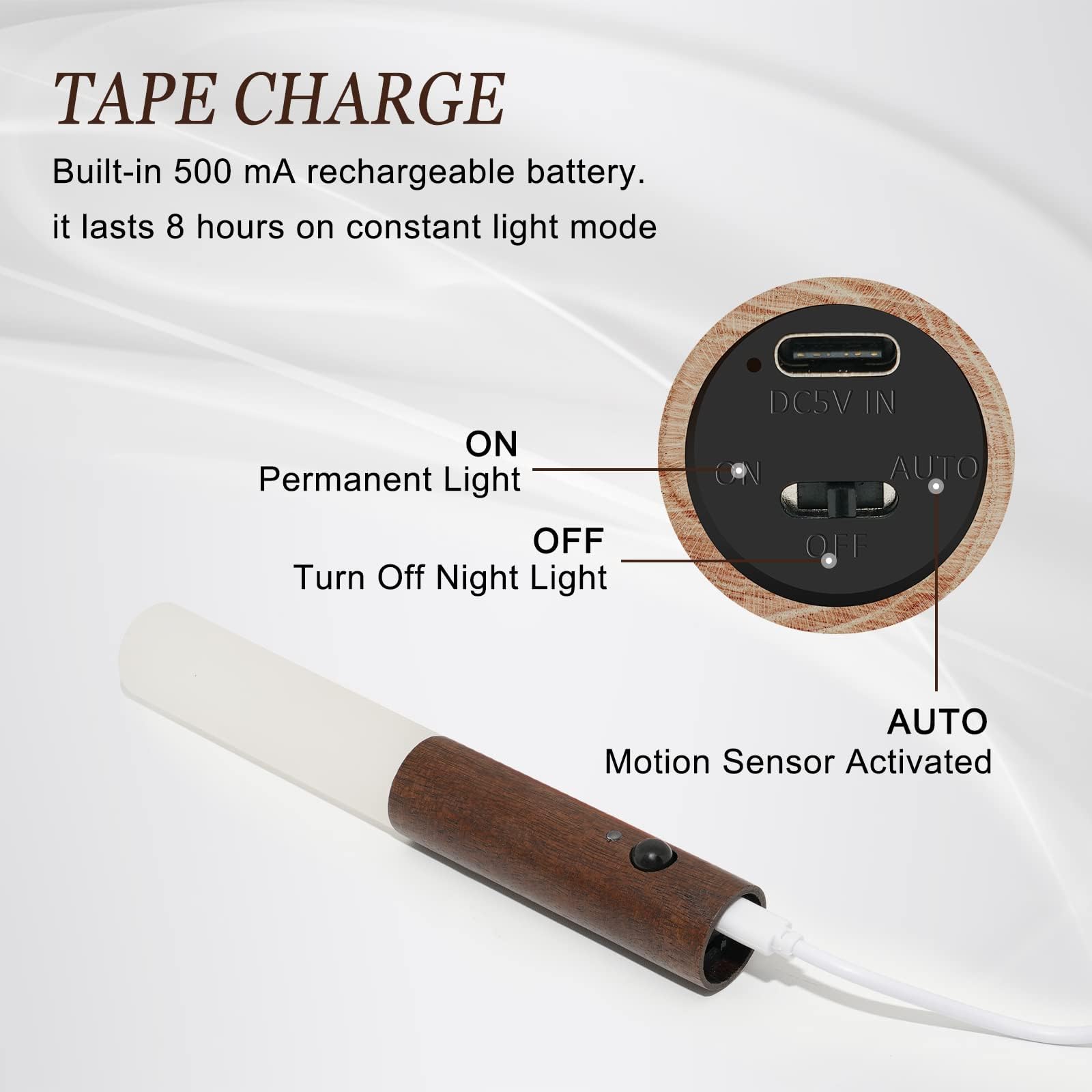 Fr.Tooc Motion Sensor Night Light, Rechargeable Wall Light For Kids' Rooms & Corridors, Brown