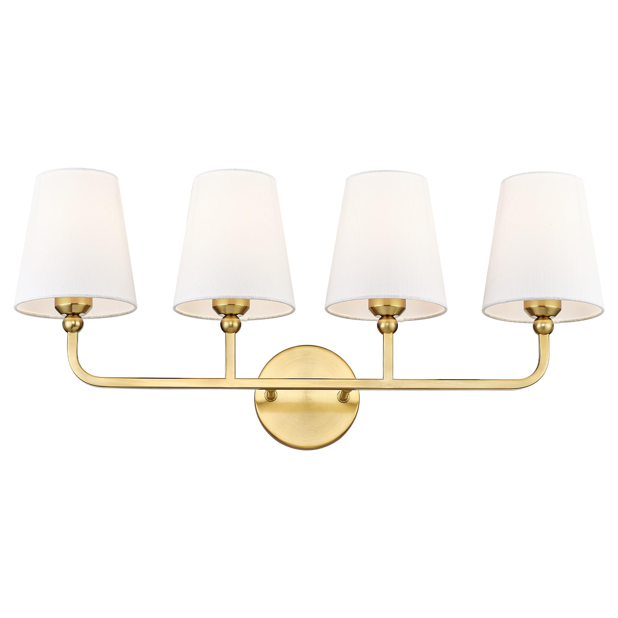 Metwet Bathroom Light Fixtures, 4 Light Brushed Gold Vanity Lights With Flared White Fabric Shade, 28 Inch Wall Sconce, Modern S