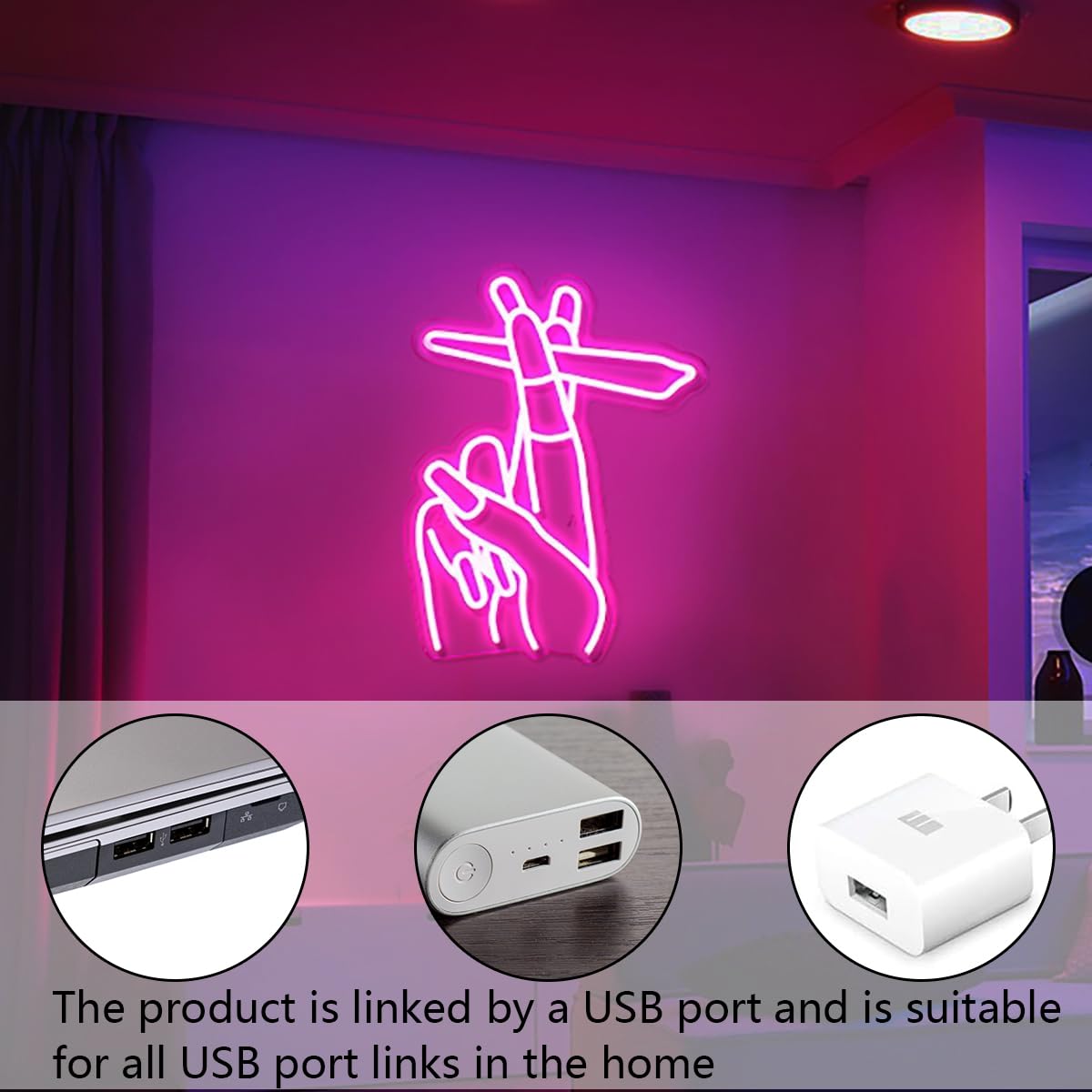 WLHOPE Pink LED Neon Hand Sign for Wall Decor, 30x40cm, Model LL-hand, Ideal for Bedroom, Home Bar, Girls Room, Party Decor