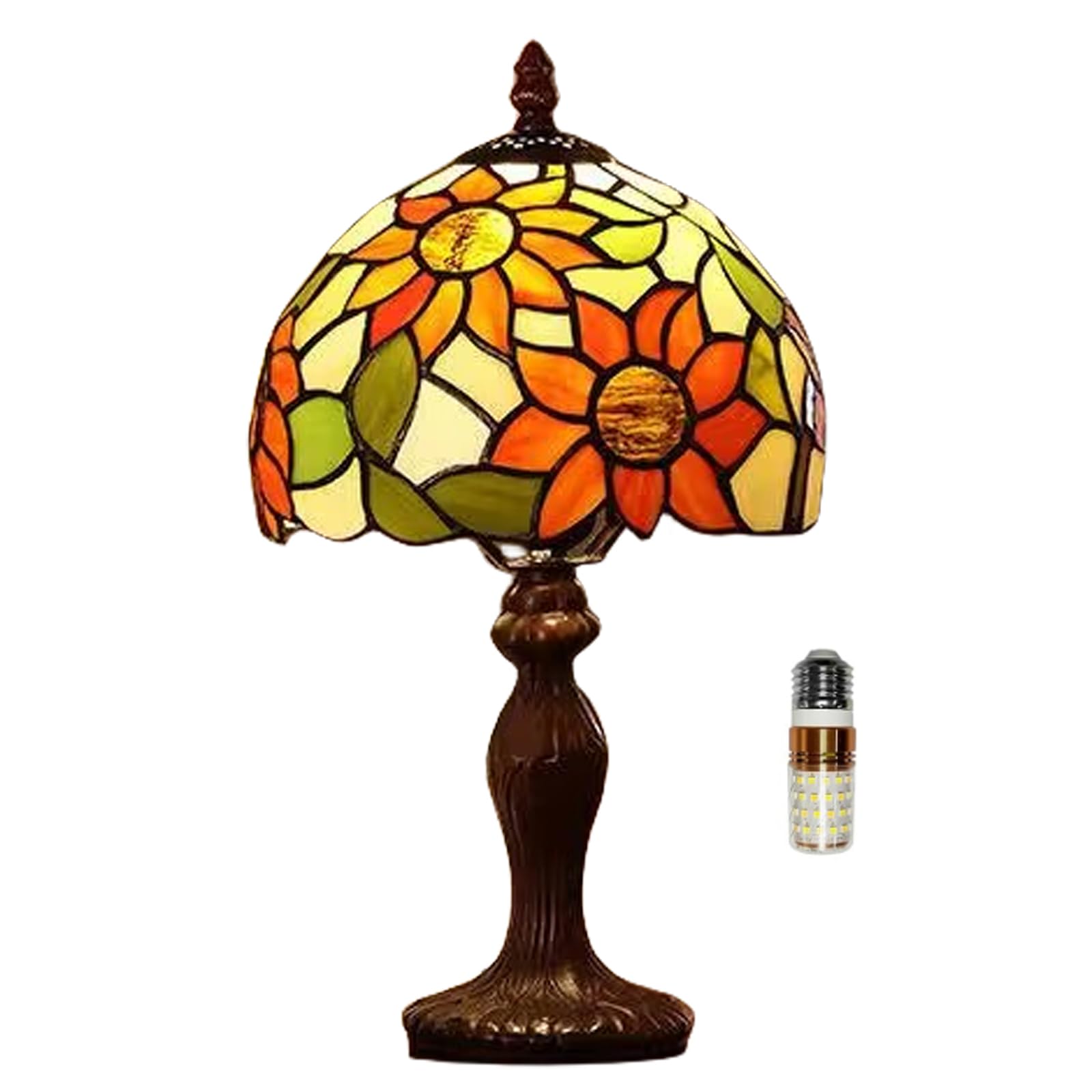 Tuomoxte Tiffany Style Table Lamp,Sunflower Stained Glass Lamp,8X8X15 Inch Small Accent Antique Nightstand Bedside Table Lamps For Bedroom Living Room Home Office W/ 3 Color Temperatures Led Bulb