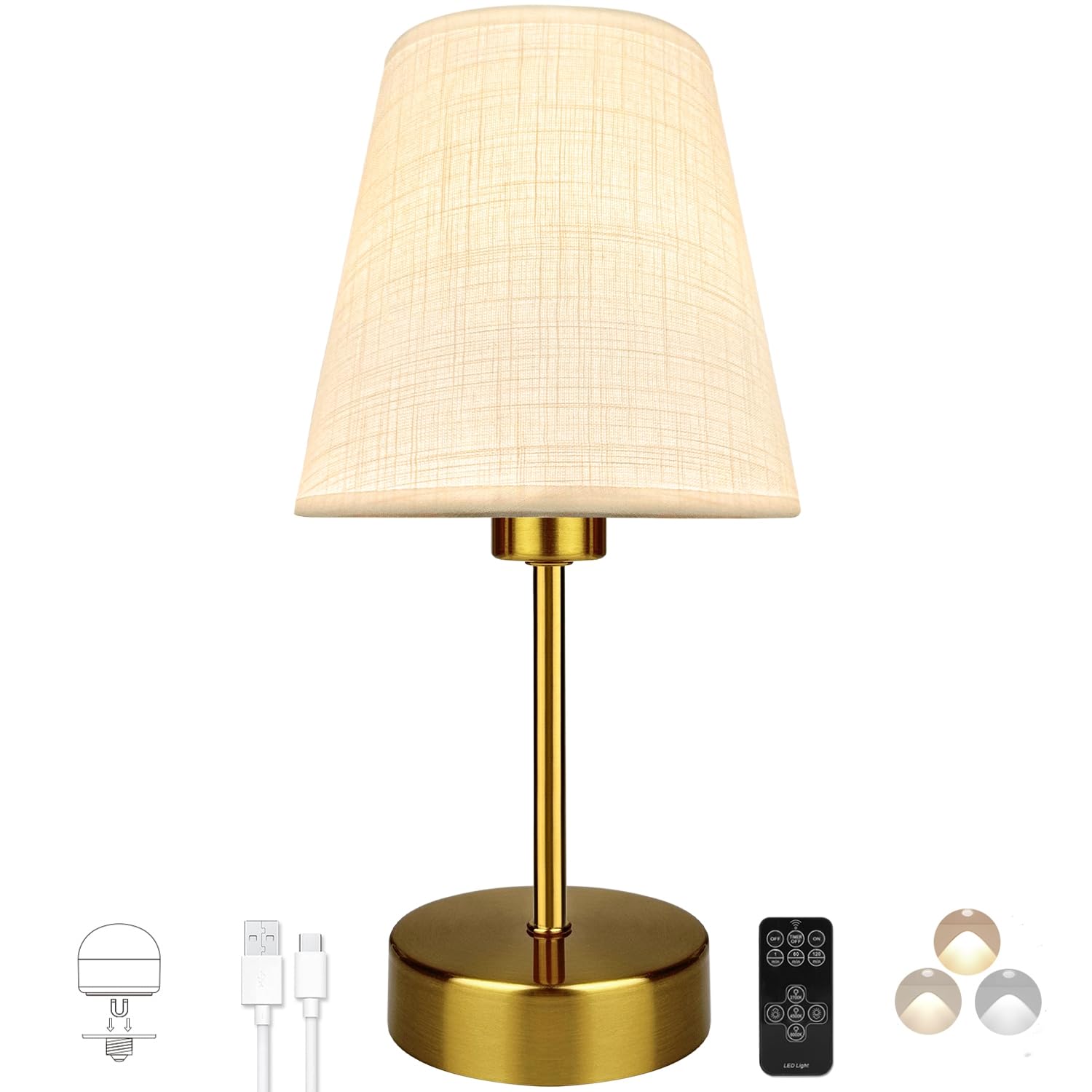 BLUEYE Mini Rechargeable Table Lamp,Remotte Control,Soft Warm 2700K-6000K,Dimmable,Timer,Flicker-Free,White Shade,Center Piece D
