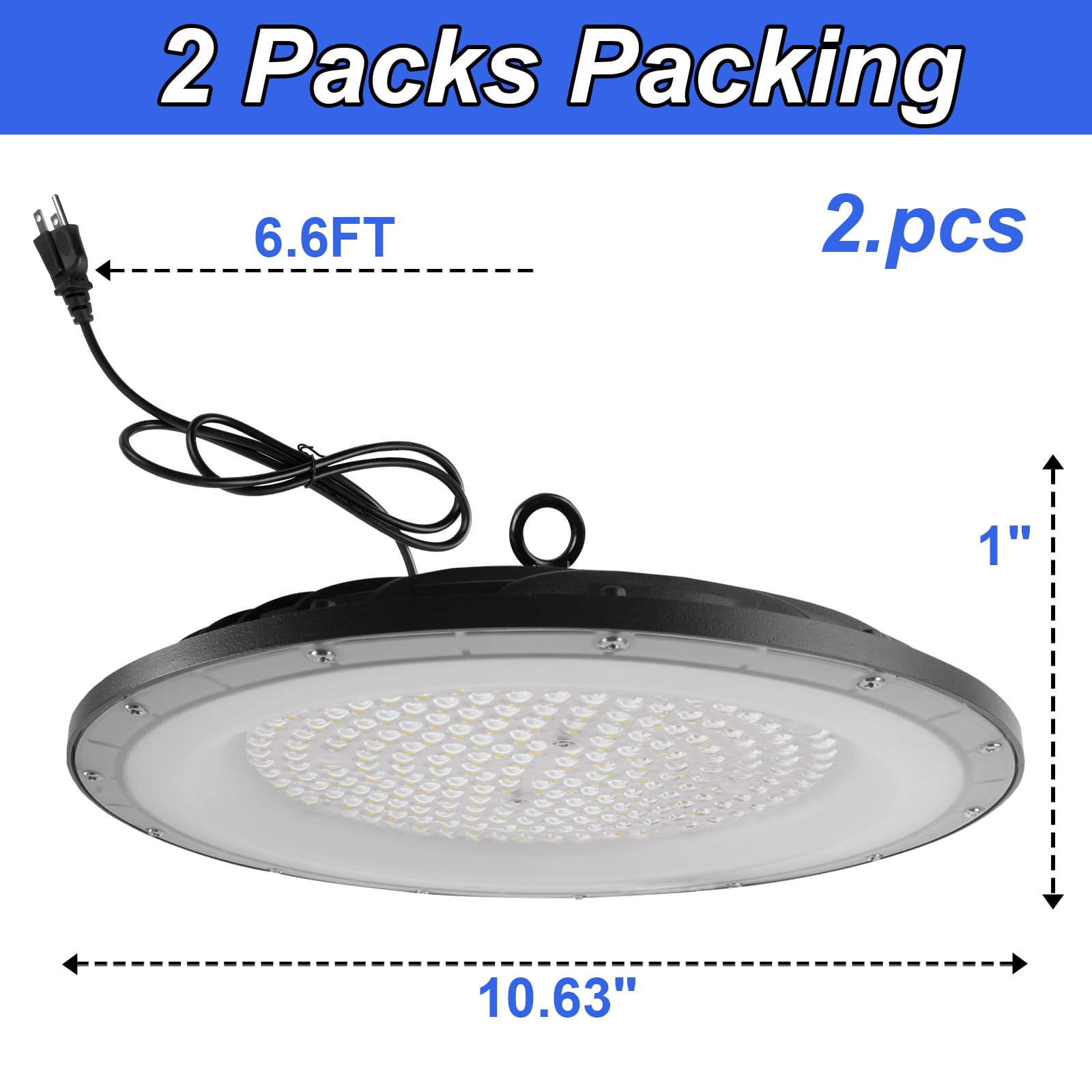 2 Pack Ufo Led High Bay Light,6500K 150W, Power Cord Included, High Bay Led Shop Lights,21000 Lm High Bay Led Lights,Ip65 Waterp