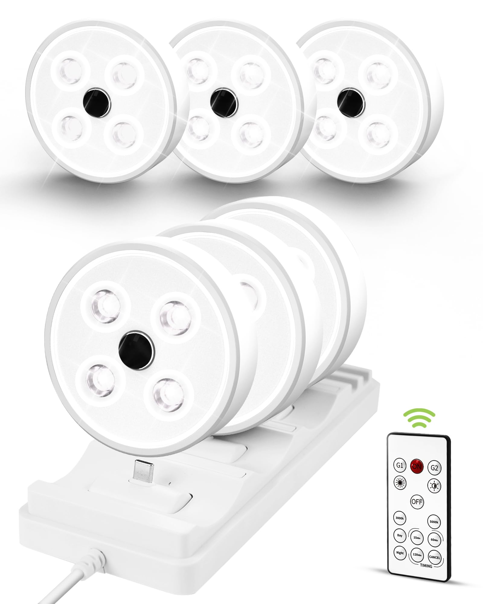 EZVALO Puck Lights with Remote 6 Pack, Rechargeable Under Cabinet Lights with Charging Station, 2 Color Temps Motion Sensor Ligh