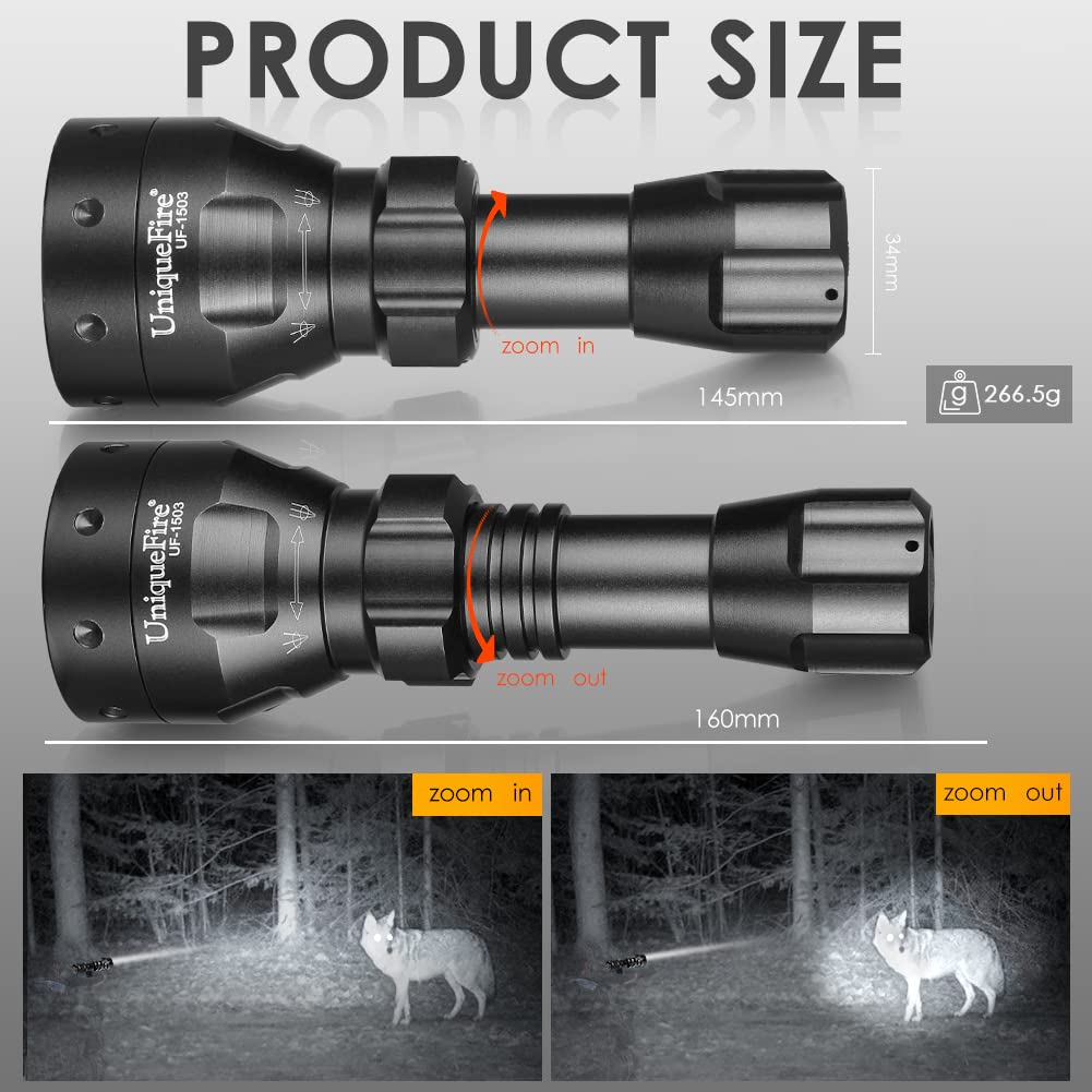 Uniquefire 1503 850Nm Ir Illuminator Flashlight Lights For Night Vision 50Mm Lens Zoomable Infrared Spotlight With 3 Modes Memory Ir Flashlight Coyote Night Fishing Ir Light