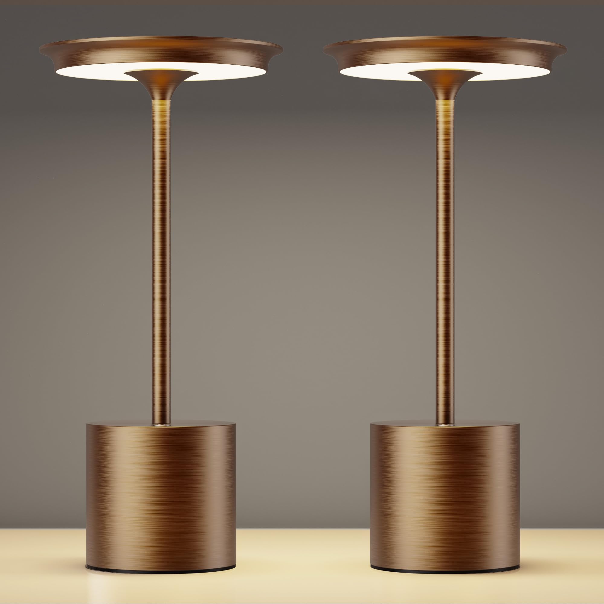 Sikevht 2Pack Cordless Led Table Lamp,Rechargeable Battery Desk Lamps, 3 Color Stepless Dimmable Metal Battery Table Lamps, Led