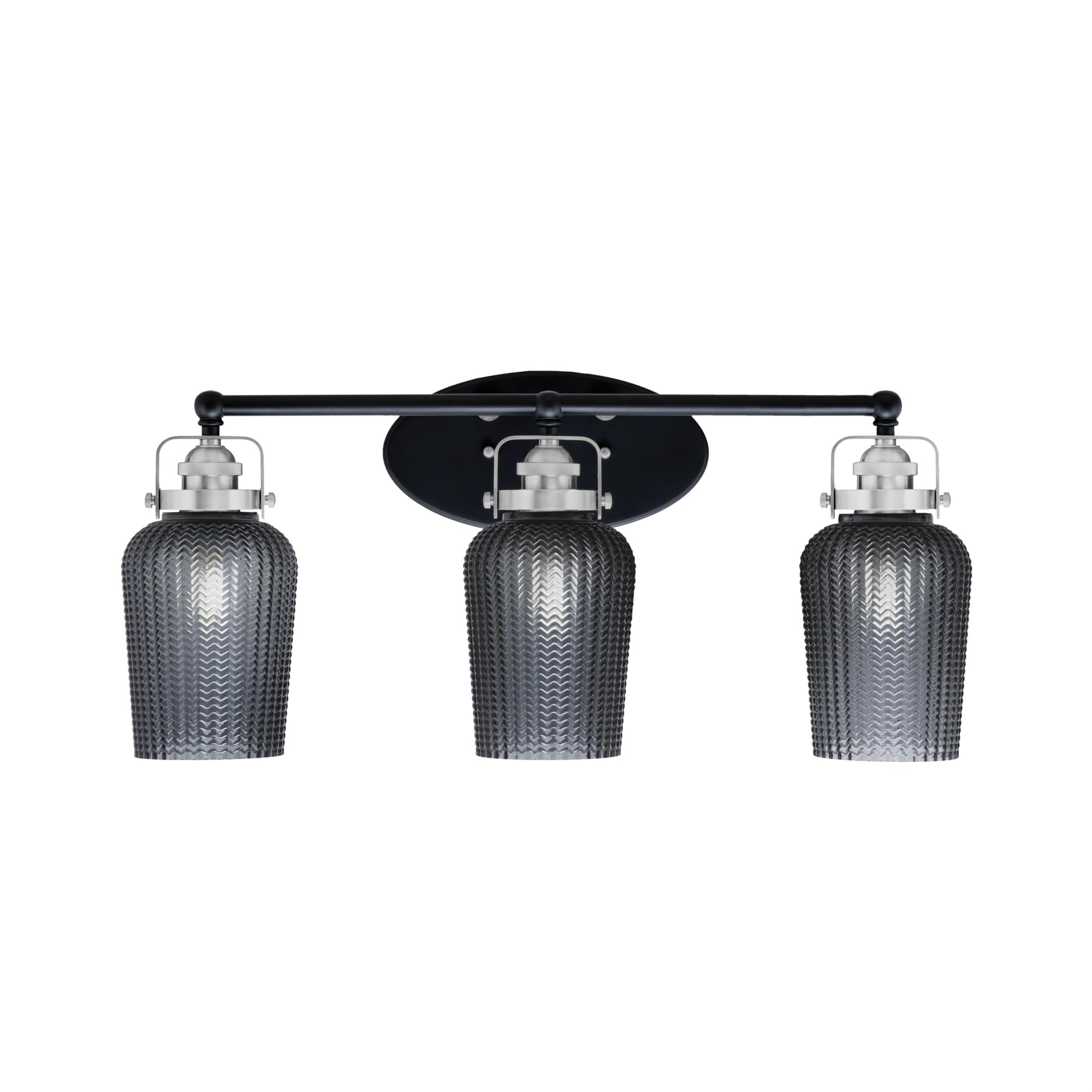 Easton 3 Light Bath Bar Shown In Matte Black & Brushed Nickel Finish With 5" Smoke Textured Glass