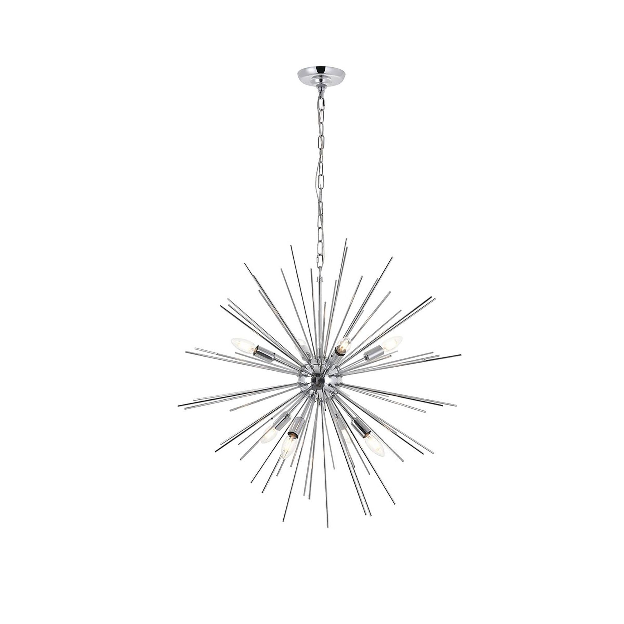 Living District Indoor Modern Home Decorative Bright Ceiling Timber 8 Light Chrome Pendant