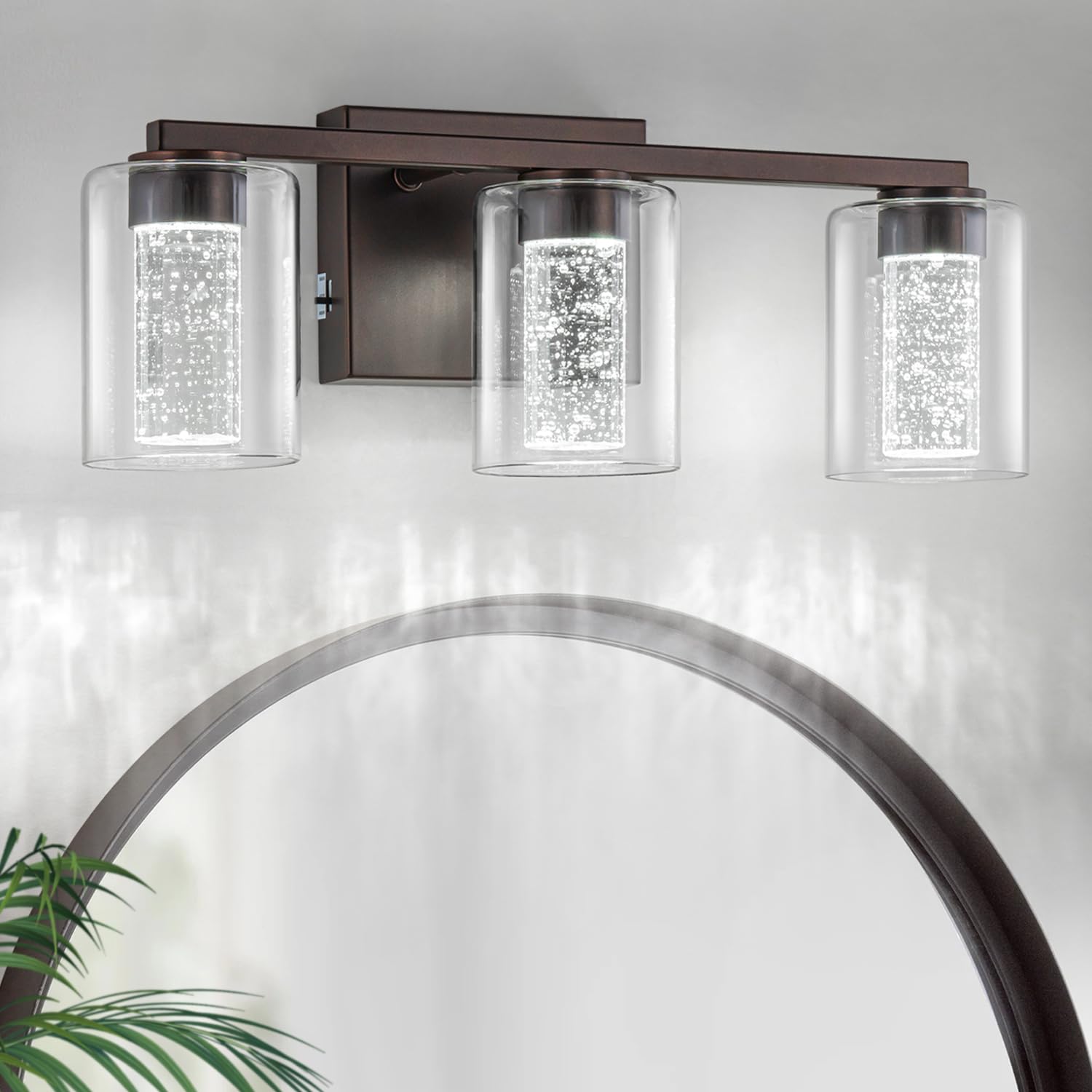 Sinerise 3-Light Bronze Vanity Light With 3 Color Modes (3000K/4000K/6000K), Eye Protection Led Bathroom Light Fixture, Dimmable
