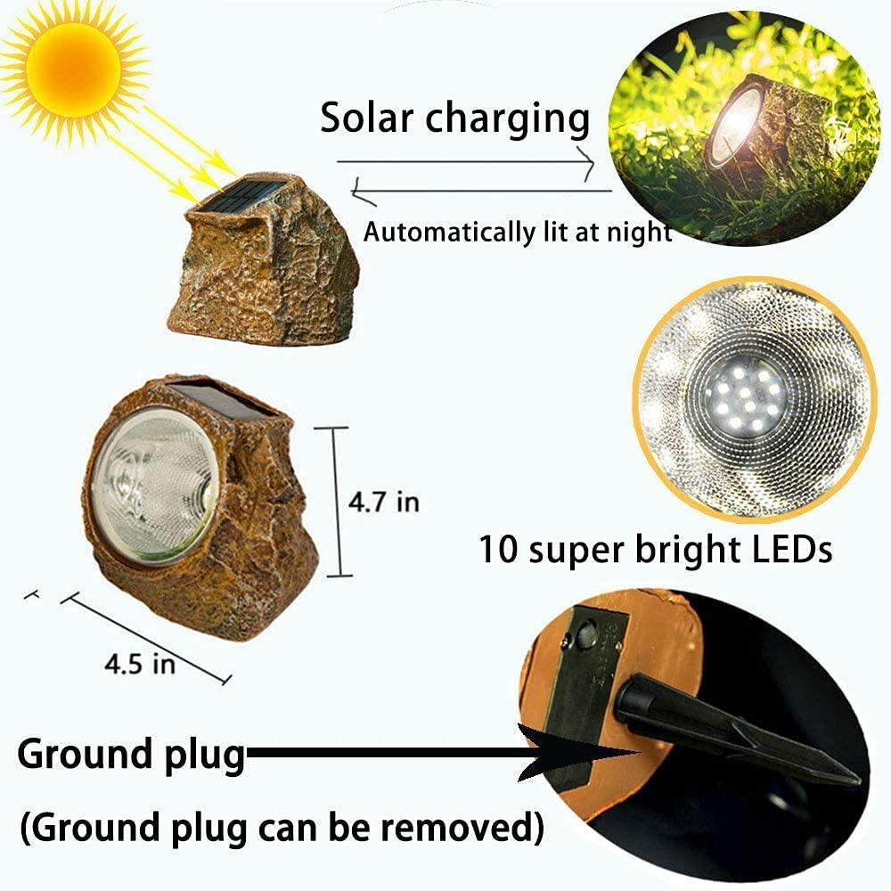 Eigreen 4 Pack Solar Garden Rock Lights Outdoor Decorative, 10 Led Waterproof Solar Pathway Lights,Solar Spot Lights Outdoor, Fo