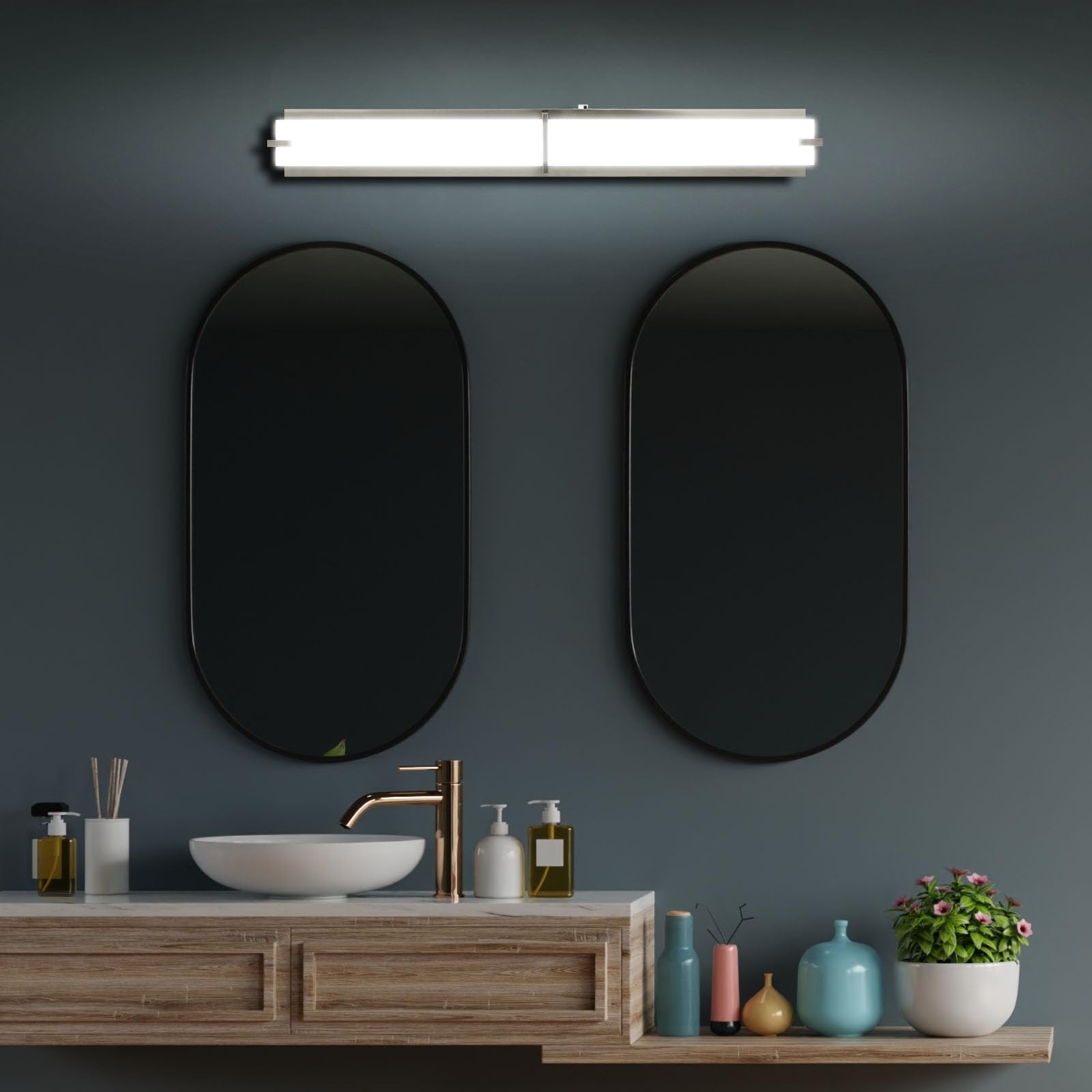 LUXRITE 36 Inch LED Vanity Lights Brushed Nickel Bathroom Light Fixtures 3CCT Selectable 3000K 4000K 5000K Modern Vanity Light B