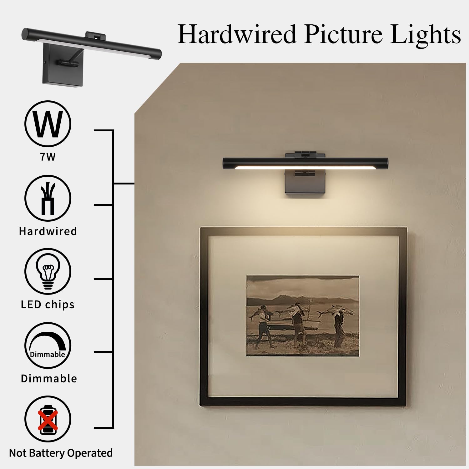 Joosenhouse Hard-Wired Picture Light Dimmable LED 16.53in Matte Black Metal 3000K Model 7110-400-D