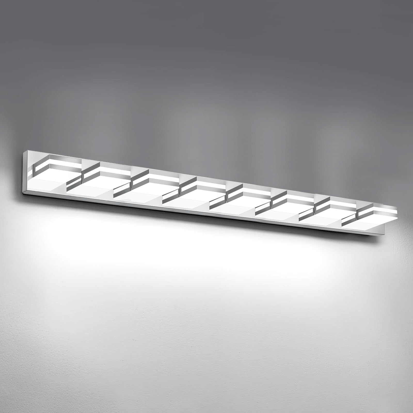 IZORRO LED Modern Bathroom Lights Fixtures(8-Light Dimmable) Chrome Acrylic Wall Lighting Vanity Lights for Bathroom Over Mirror - 6000k 46In (No Assembly Required)