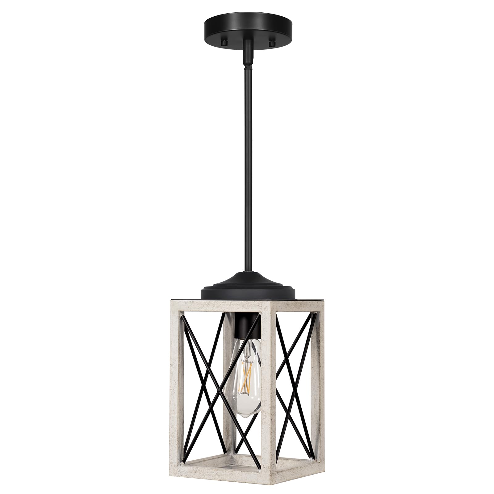 DEWENWILS Pendant Light, Metal Pendant Light Fixtures with Wooden Grain Finish, 48'' Adjustable Pipes for Flat and Slop Ceiling,