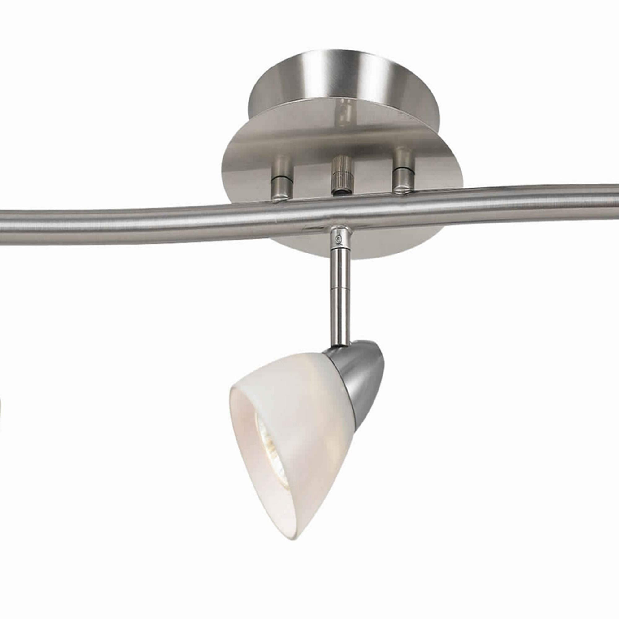 Benzara 5 Light Metal Track Light Fixture, Glass Shade, 120V, White and Silver, Model BM225641