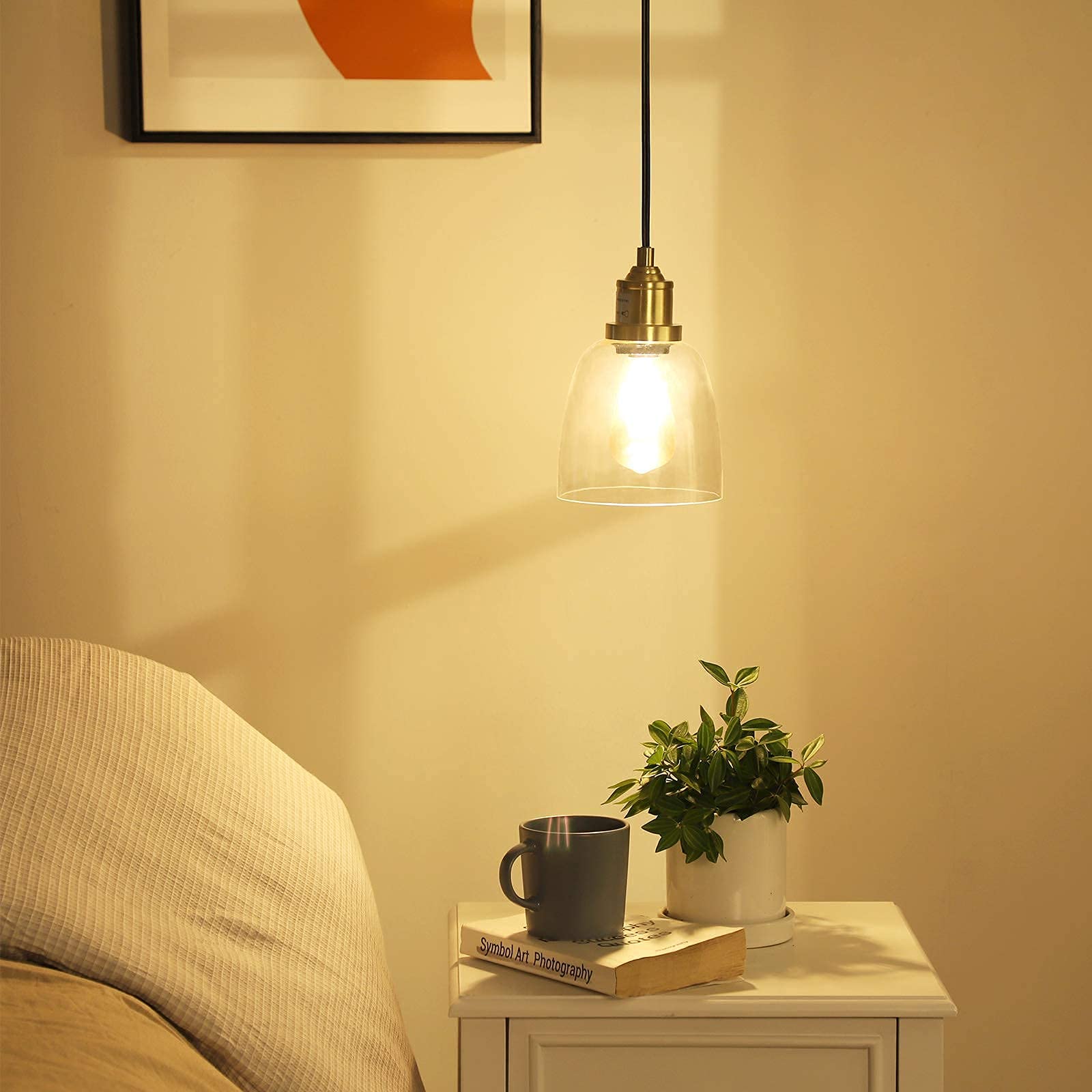 DEWENWILS Plug in Pendant Light, Hanging Light with 15ft Adjustable Cord, On/Off Switch, Clear Glass Shade, Hanging Light Fixtur