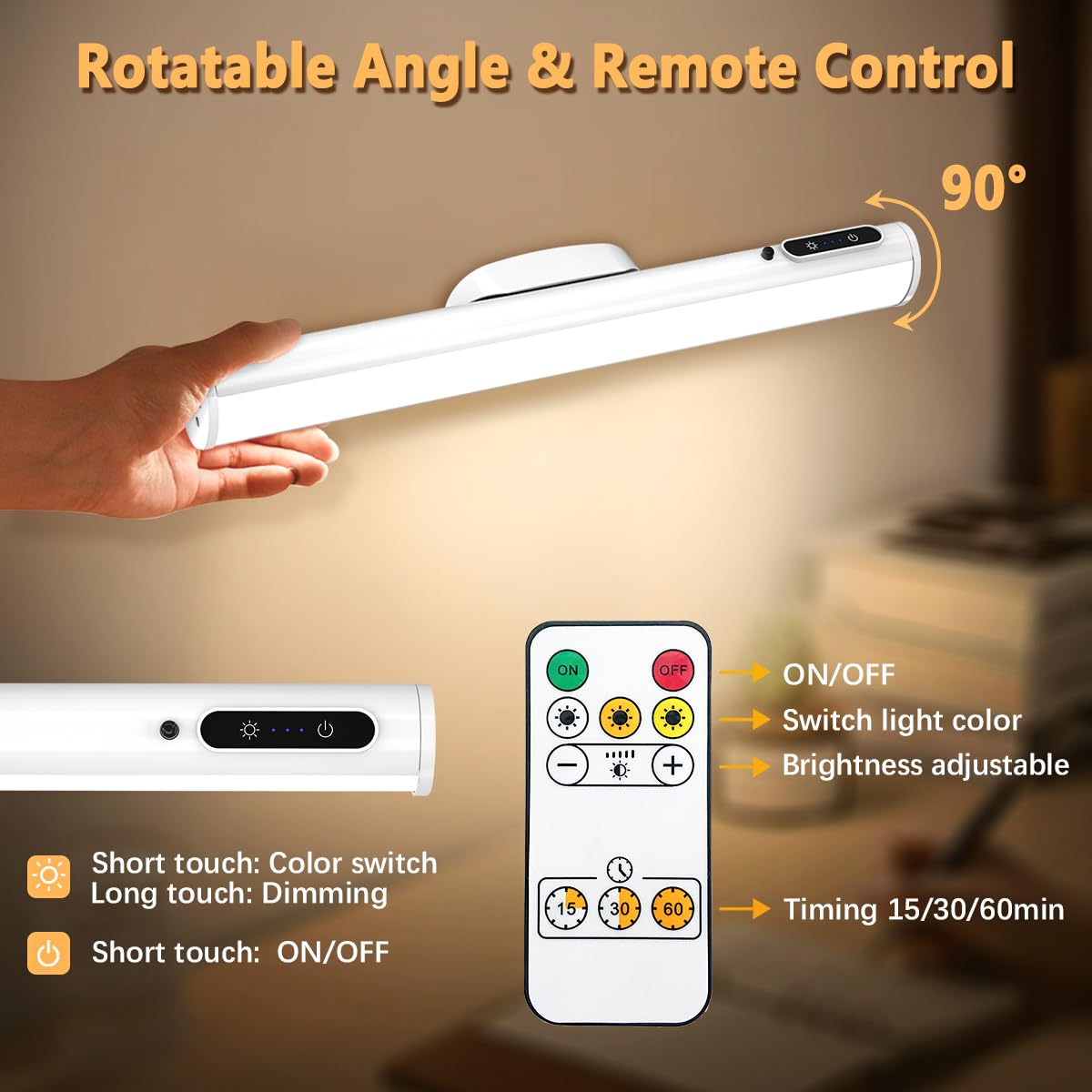 bravzurg Rechargeable Magnetic LED Light Bar, Dimmable, Battery Powered, Without Motion Sensor, White, Model YZYK350-GY06