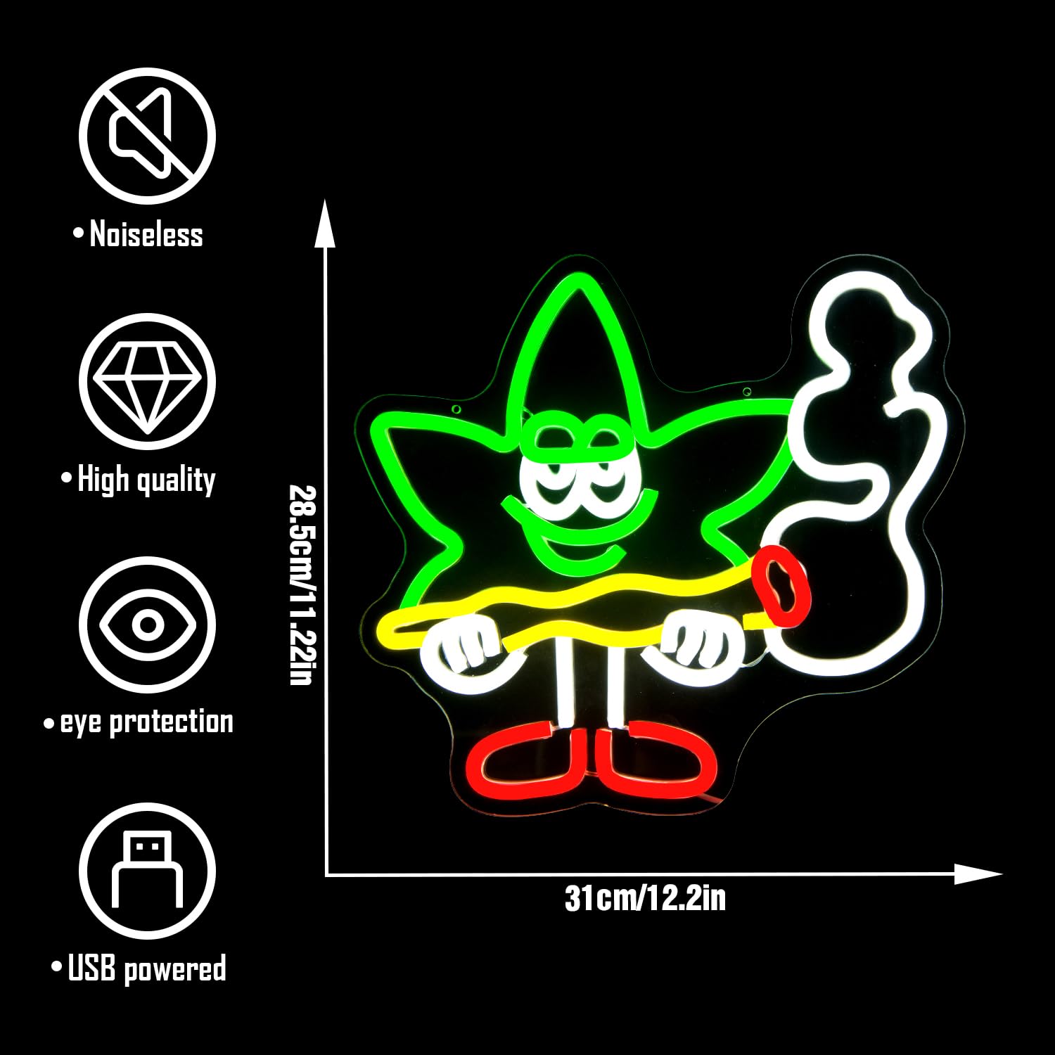 Geeinar Neon Sign - Cartoon   Green Leaf LED Wall Decor, Dimmable Acrylic Light for Bedroom, Living Room, Bar, Club
