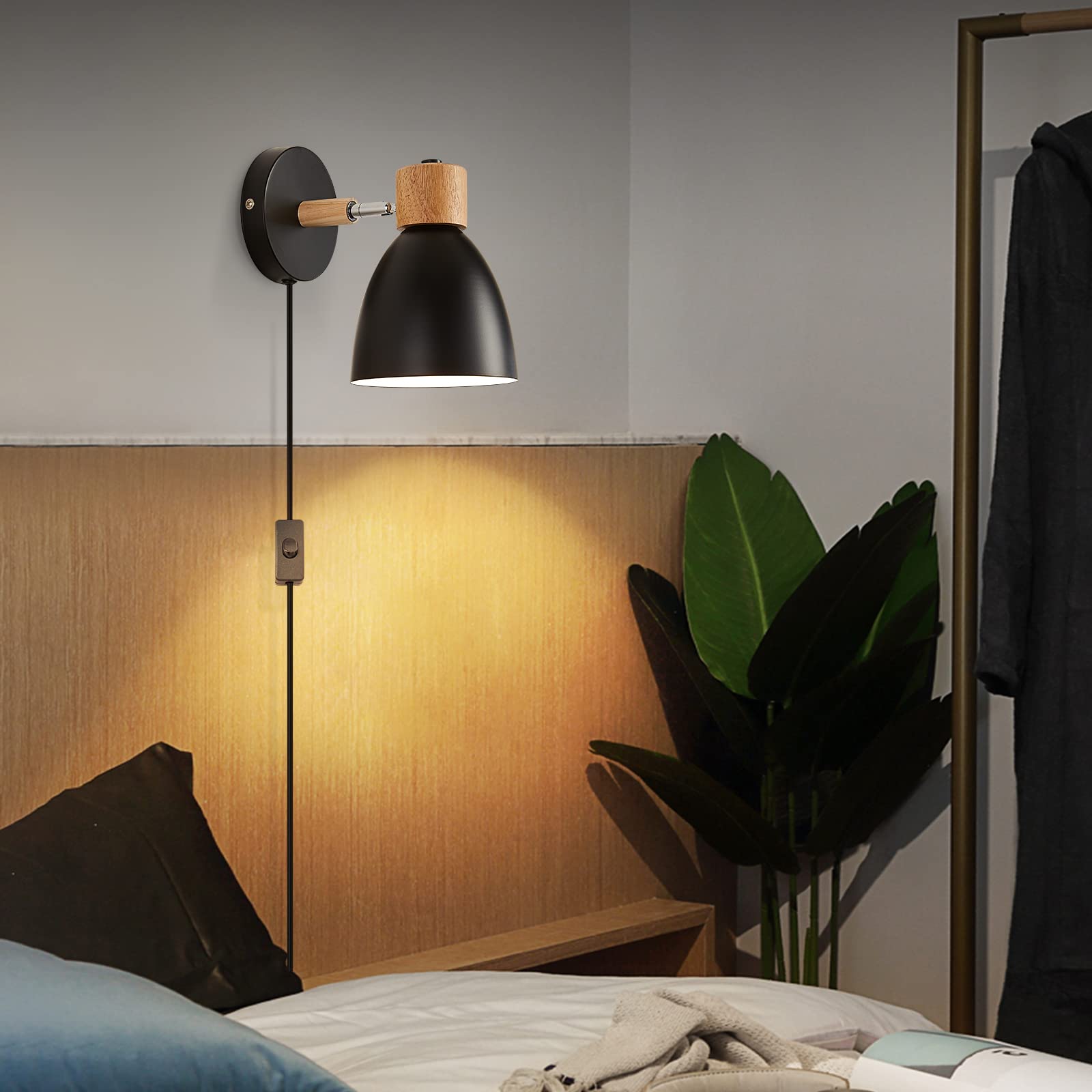 Eyooer Wall Sconces Plug In, Swing Arm Wall Lamp With Power Cord, Black Plug In Wall Lighting Fixtures Set Of Two, Bedside Wall