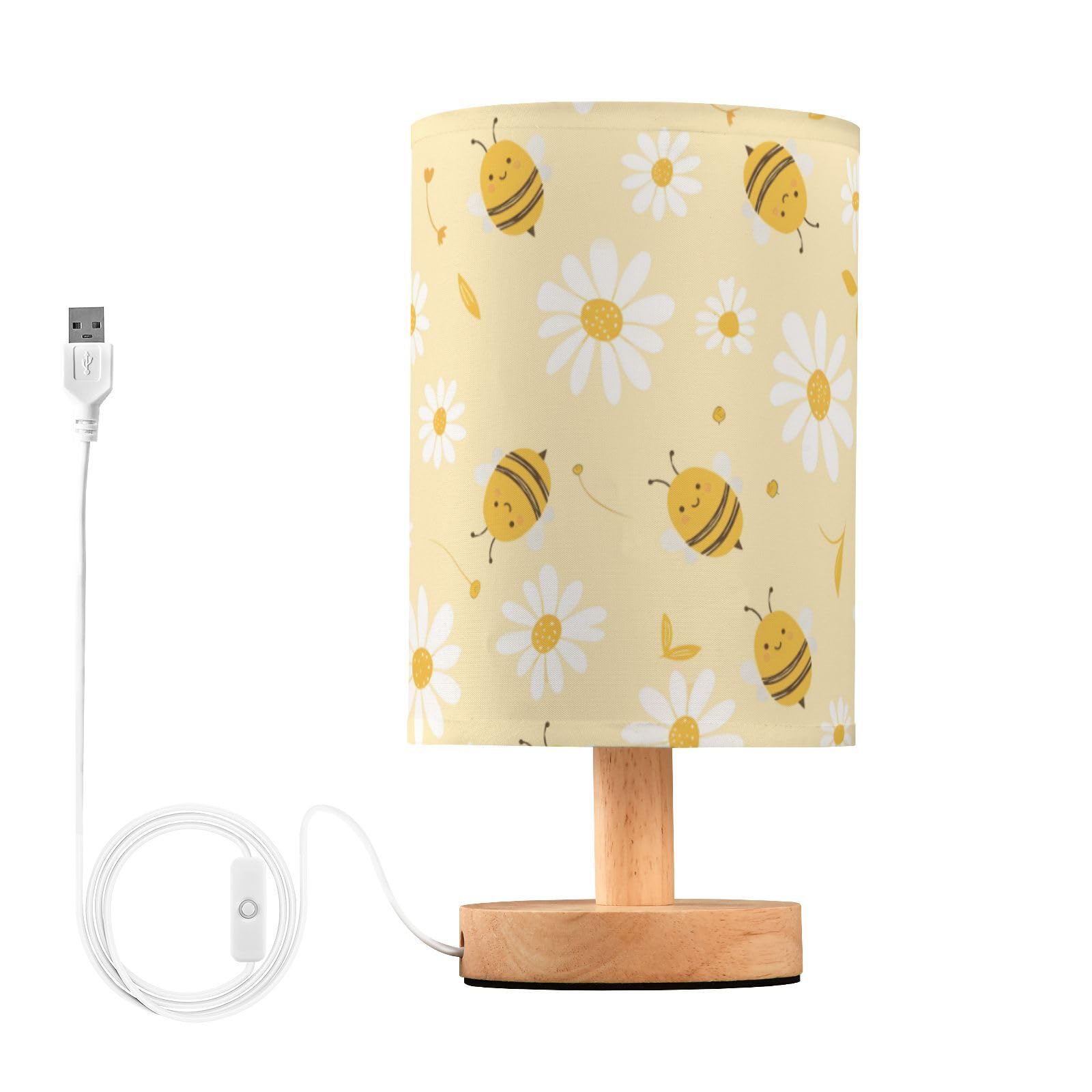 ALAZA Table Lamp with USB Port Bedside Lamp Cute Bee Daisy Flower Yellow Small Nightstand Lamp Desk Lamp for Bedroom Gifts Offic
