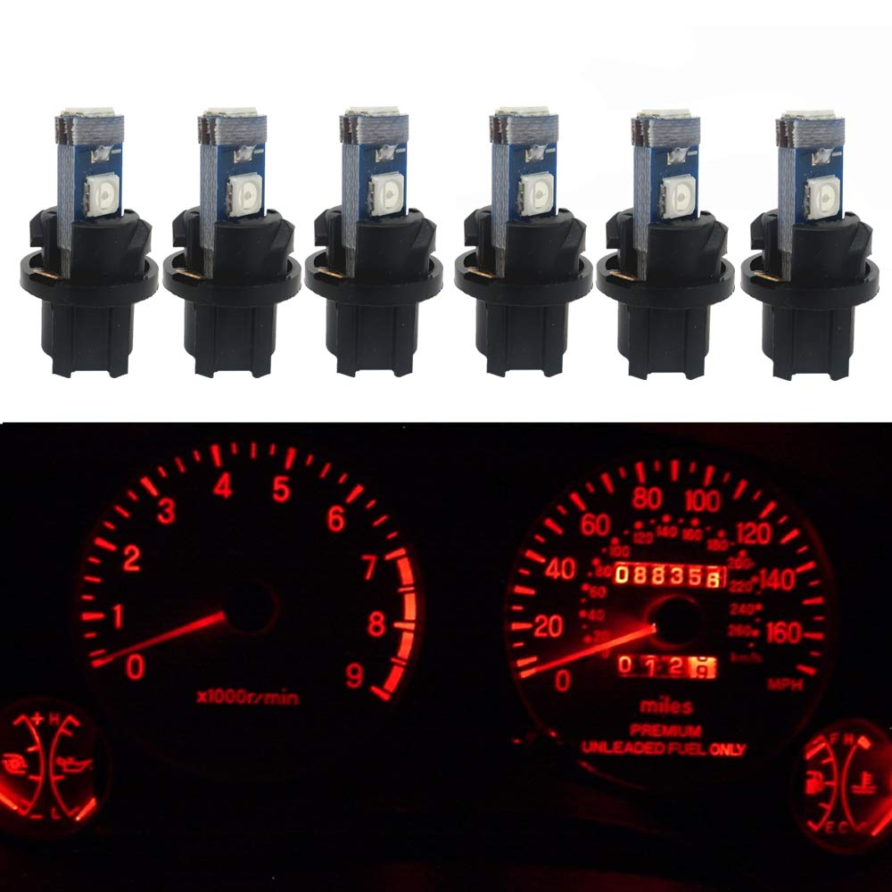 Wljh 6Pcs Canbus Error Free T5 74 37 27 17 2721 3030Smd Led Dash Lights Bulbs Gauge Cluster Dashboard Instrument Panel Light Lamps Bulb Twist Lock Socket (Red)