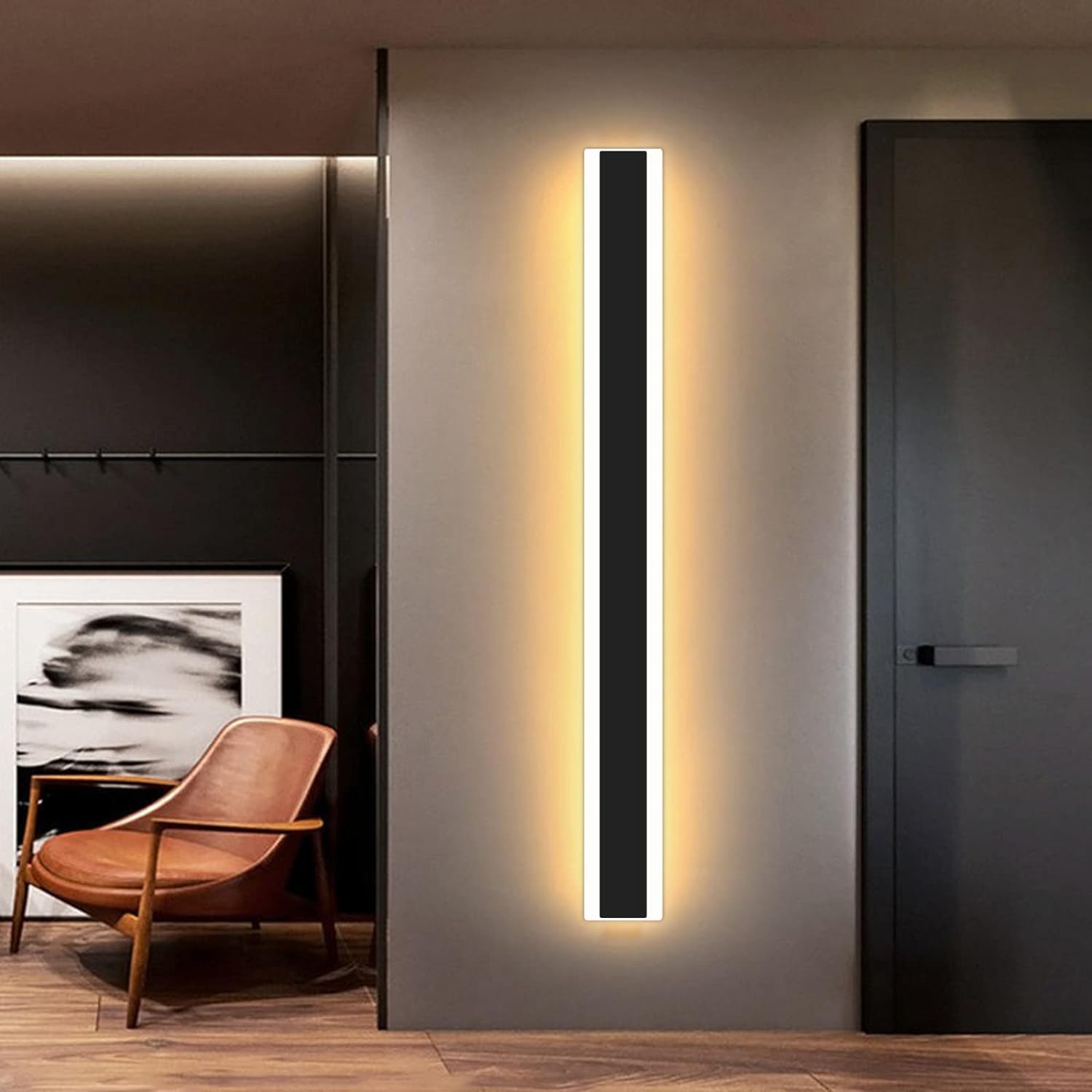Mikeru Modern Wall Light, 3000k-6000k Dimmable Outdoor Sconce, 57inch Black Exterior Light With Remote Control, IP65 Waterproof 