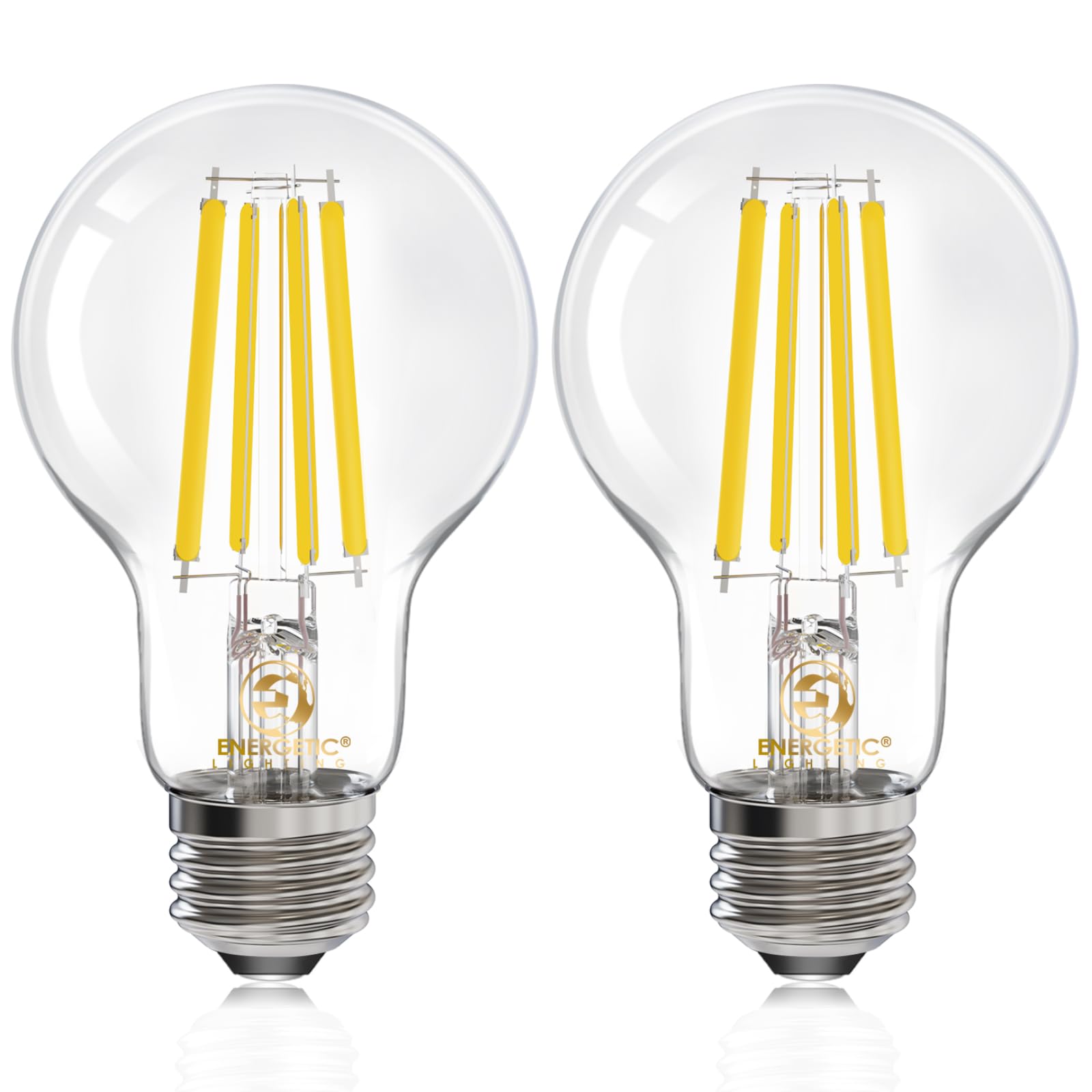 E ENERGETIC LIGHTING Dimmable A19 LED Light Bulb, 12W Equivalent, 1600LM, 5000K Daylight, Glass, 2-Pack