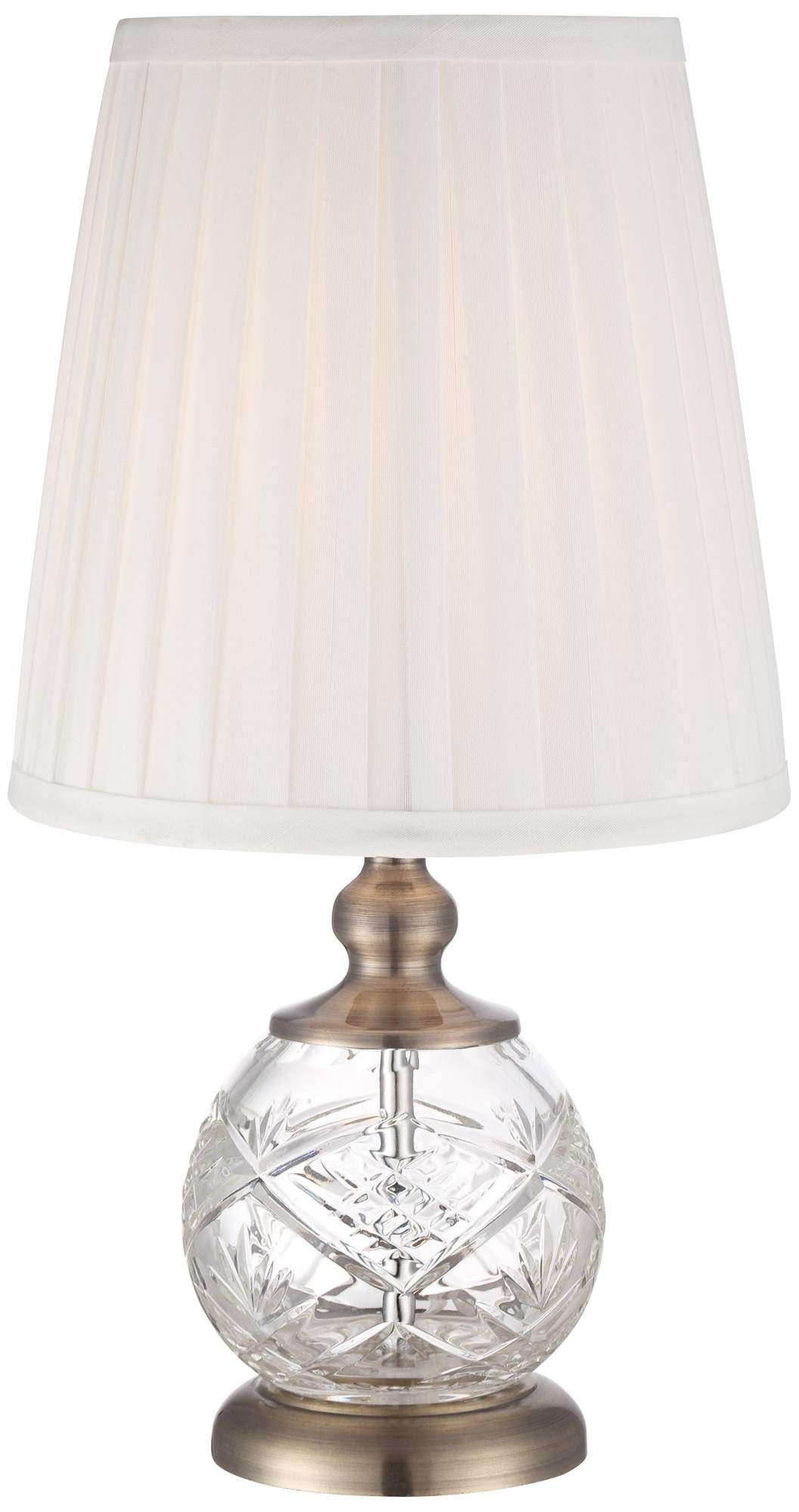 Regency Hill Ida Traditional Small Accent Table Lamp 15'' High Clear Crystal Glass Sphere Brass Gold Metal Pleated White Empire