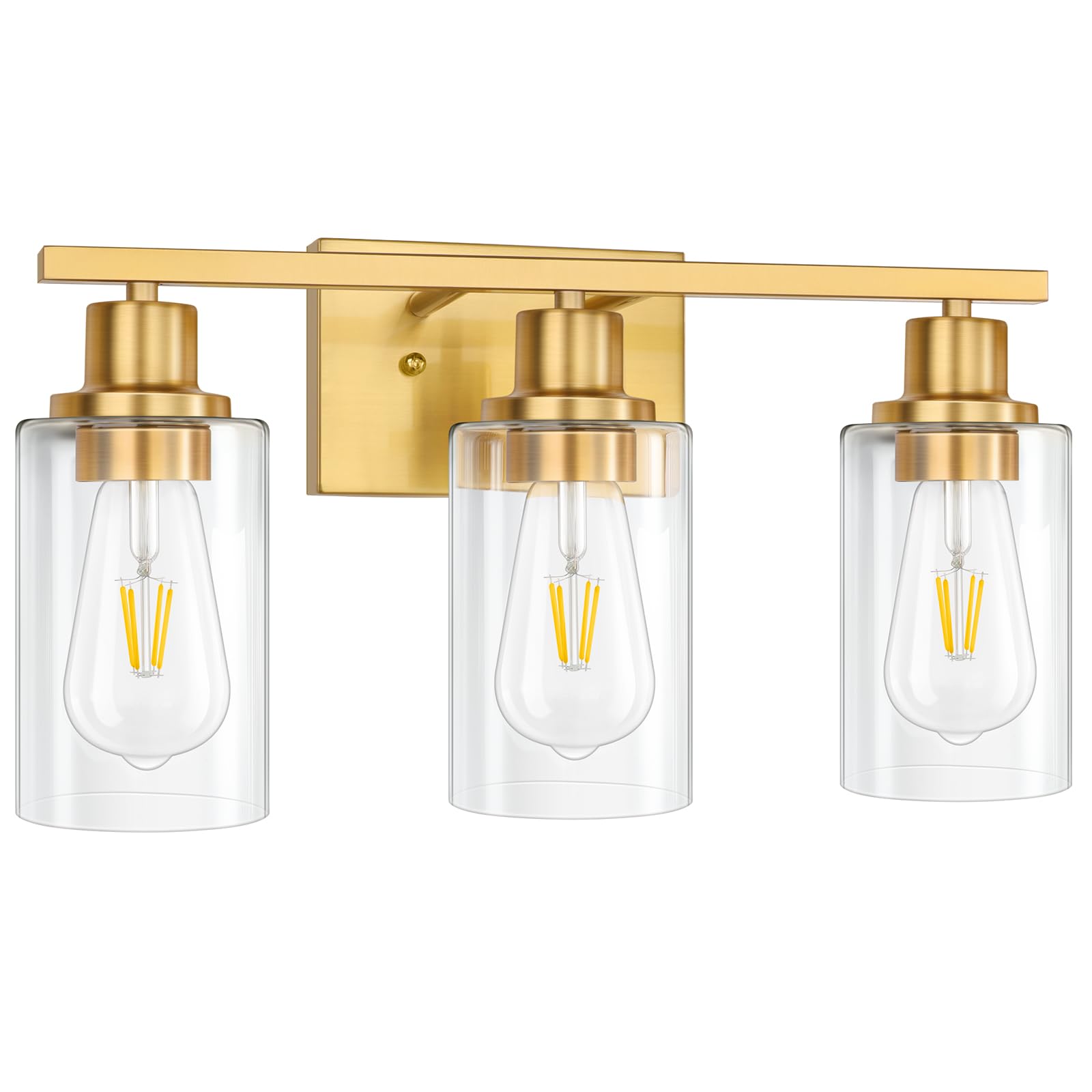 Apenath Gold Bathroom Wall Lights Brushed Brass 3-Light Vanity Light Fixtures Modern Wall Sconces With Clear Glass Shade, Bathro