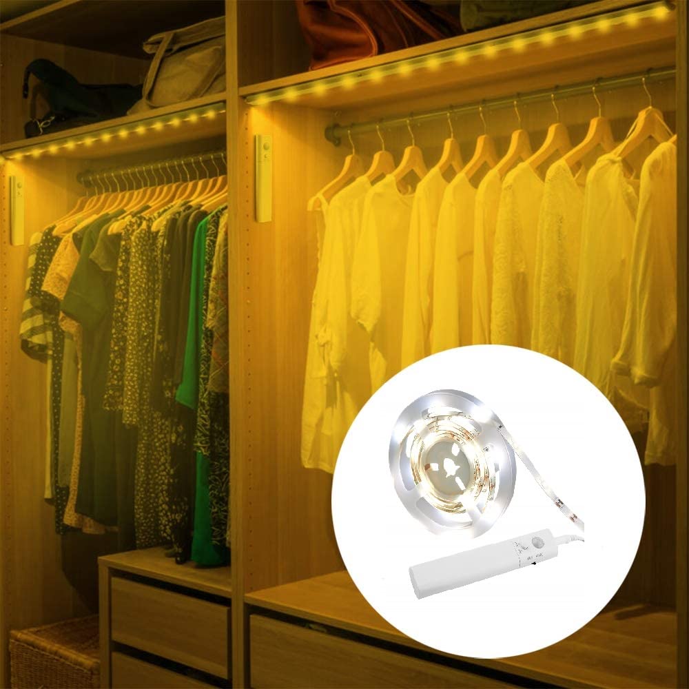 Amagle 9.8Ft Motion Sensor Light, Warm White Led Strip For Closet & Kitchen, Battery Operated