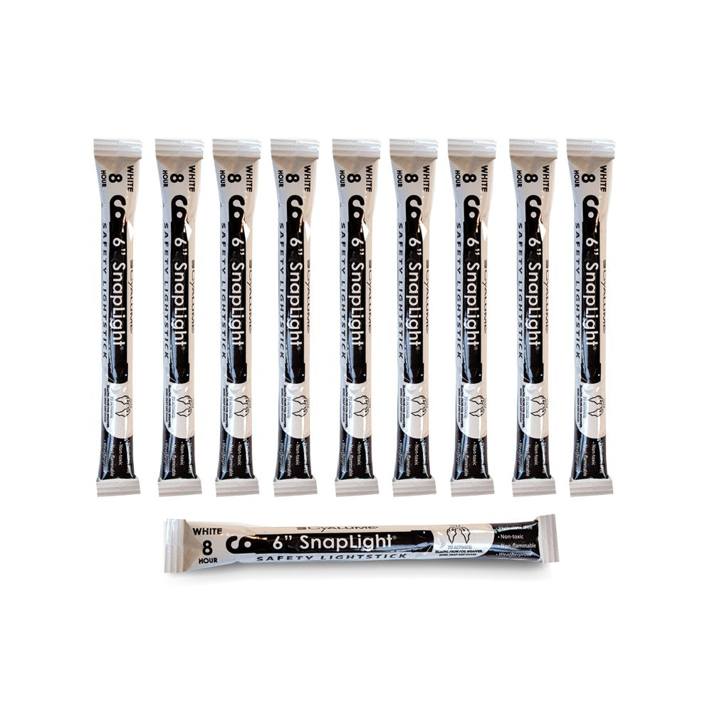Cyalume Glow Sticks - 6” Emergency Flares, 8 Hour Duration, Plastic, 10 Pack, White, Model 9-08006