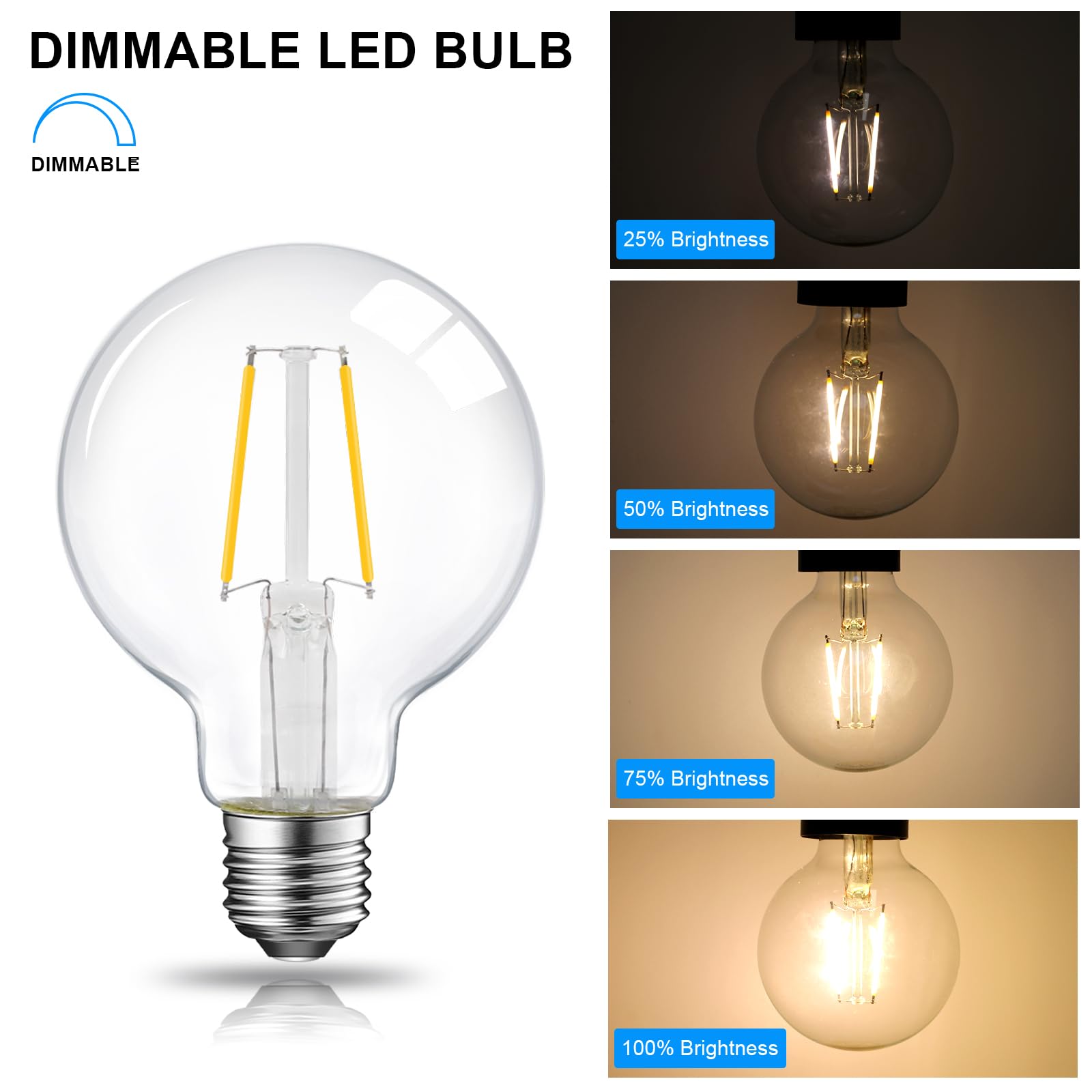 Energetic Smarter Lighting Dimmable Led Edison Light Bulb, G25 (G80) Globe Bulb, 60W Equivalent, 3000K Warm White, Christmas Lig