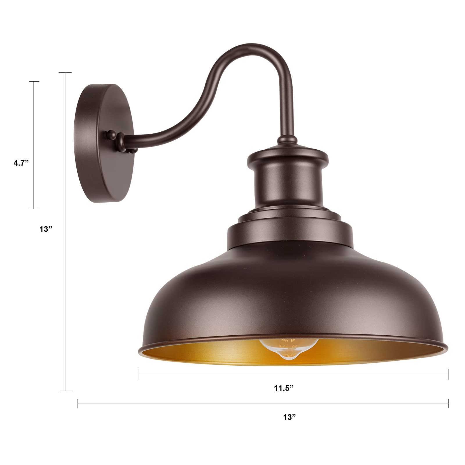 Diyel Outdoor Gooseneck Barn Light - Vintage Iron Wall Sconce, Orb Copper, 1 Pack, Ideal for Porch, Entryway, Garage