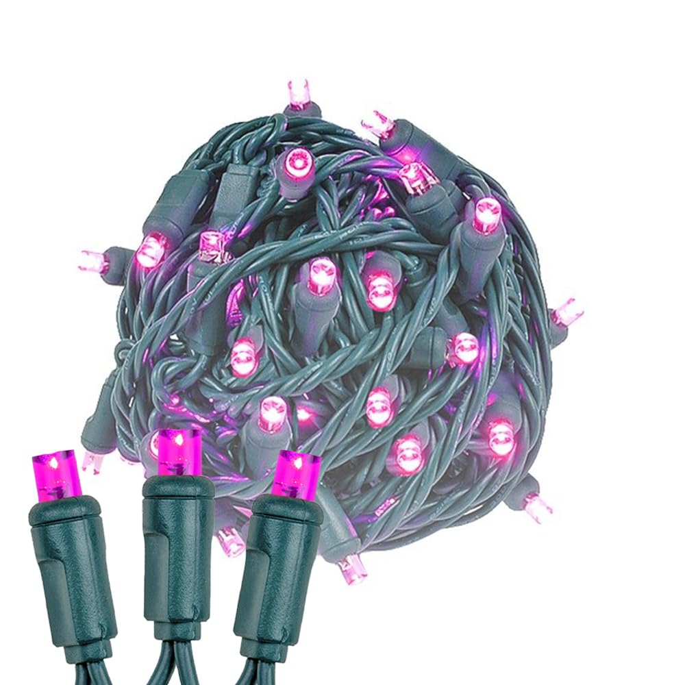 Novelty Lights 25ft 50 LED Pink Christmas Lights Outdoor/Indoor, 6 Spacing, Green Wire String Lights for Festive Xmas Lighting, 