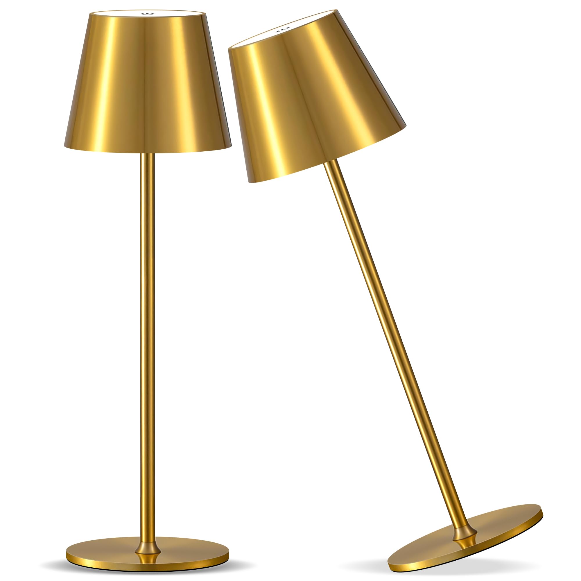 PUSU Cordless Rechargeable Table Lamp Set of 2, LED, 3 Color Stepless Dimming, Metal, Gold, Model AMZ-TBL-020