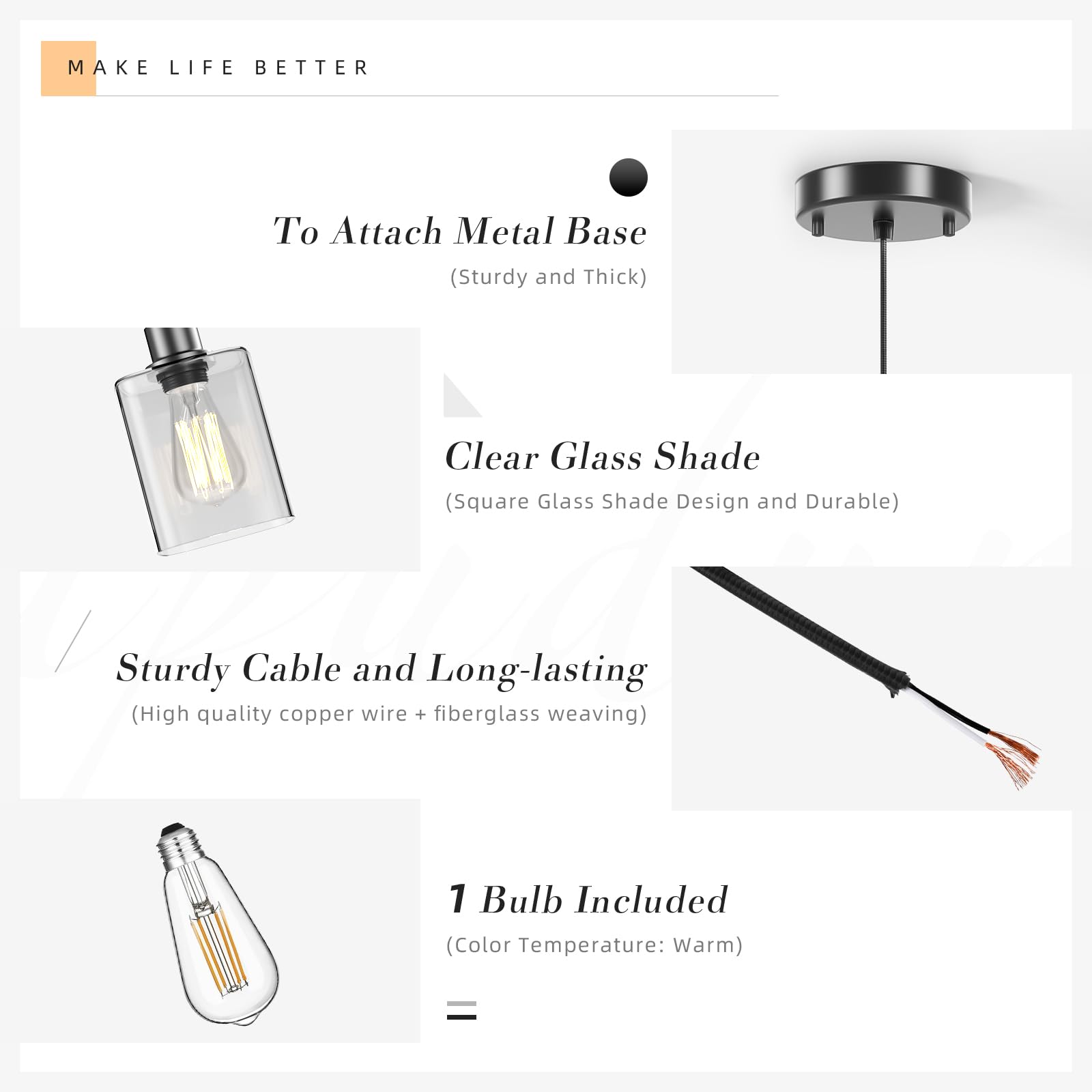 Pendant Light Kitchen Island Lighting 2 Pcs, With Bulb & Clear Glass Shade - 59 Inch Hanging Cord Farmhouse Hanging Lighting Fix