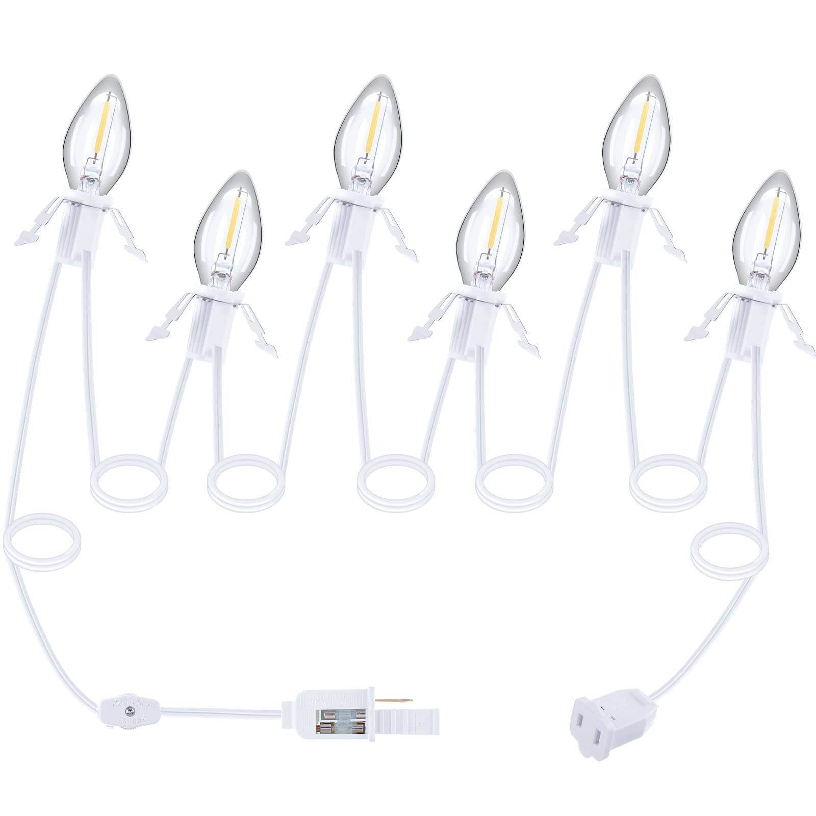 1 Pack Accessory Cord with 6 LED Light Bulb and Female Plug, 13.12ft C7 Lamp Village Light Cord with Fuse Wire, UL-588 Blow Mold