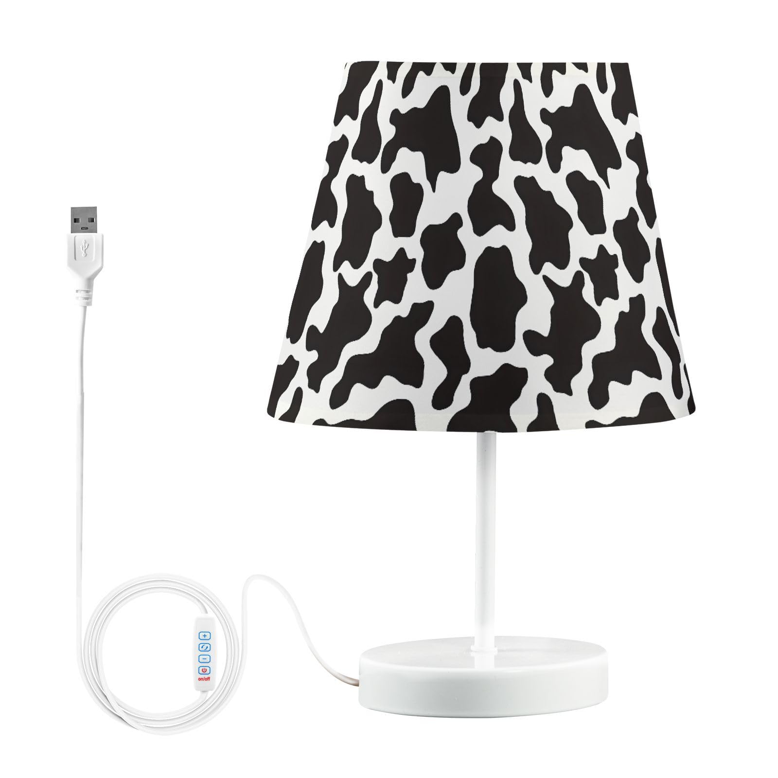 ALAZA Black White Cow Print Decor Bedside Table Lamp with USB Port 3 Color Temperatures LED Desk Lamp for Bedroom Office S