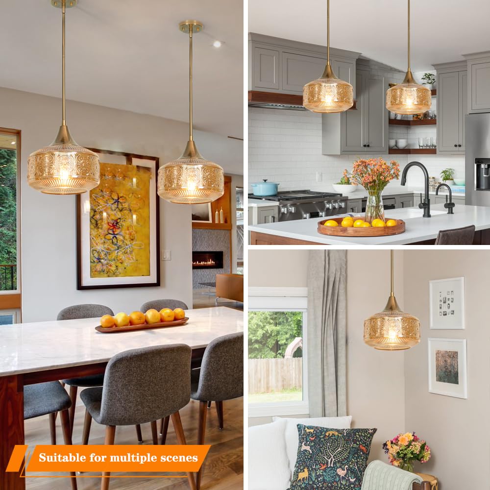 Retro Gold Pendant Lights Kitchen Island Lighting Fixture  Glass Pendant Light Large Brass With Large Thickened Amber Glass Shade  Classic Globe Pendant Light. Adjustable Hanging Light For Home Decor