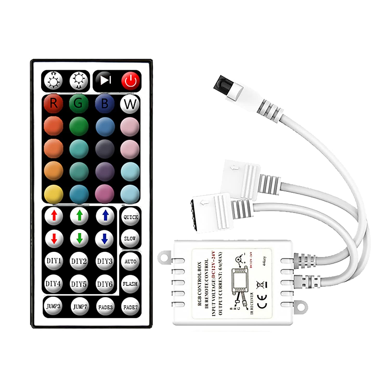 Arotelicht RGB LED Controller with 44 Key IR Remote, for SMD 5050/2835 LED Strip Lights, 12V-24V, Model TD3C001