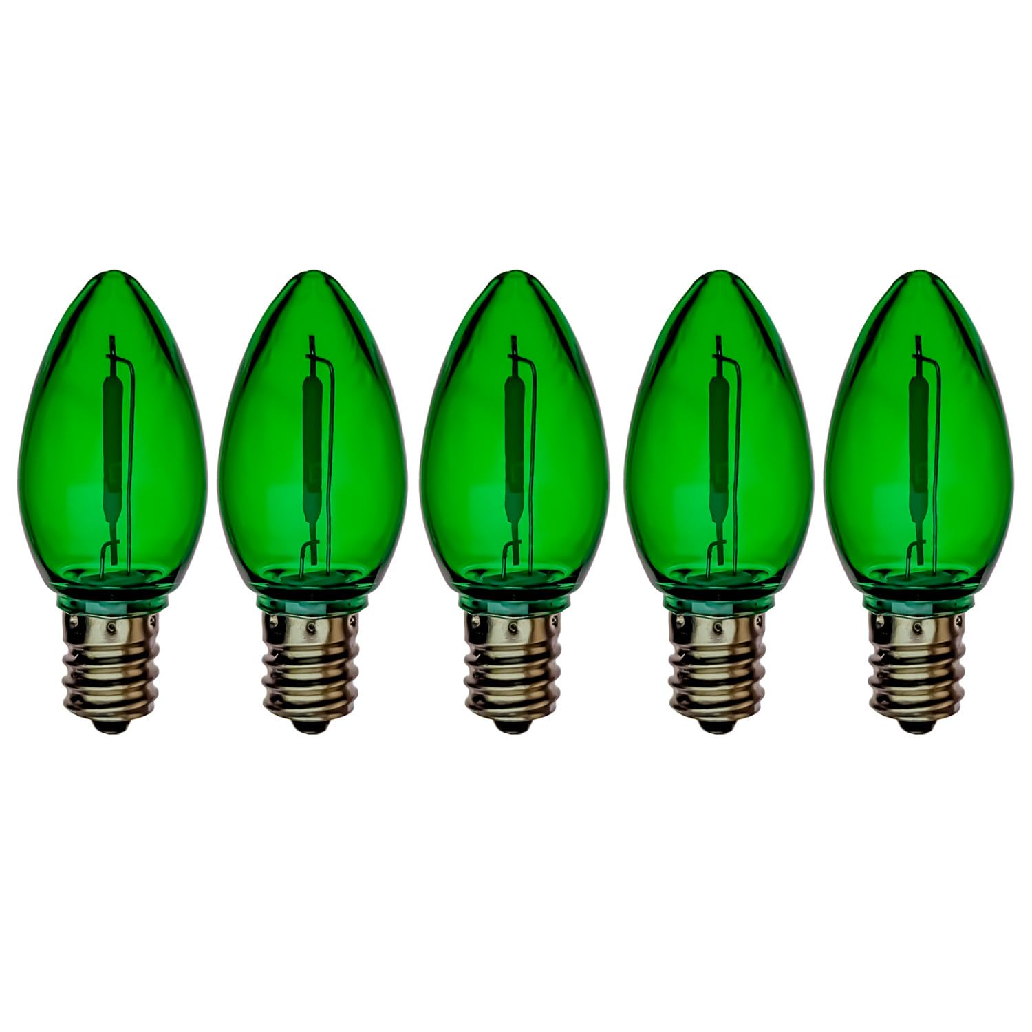 EZLS C7 Green Colored LED Filament Plastic Bulbs Pack of 5