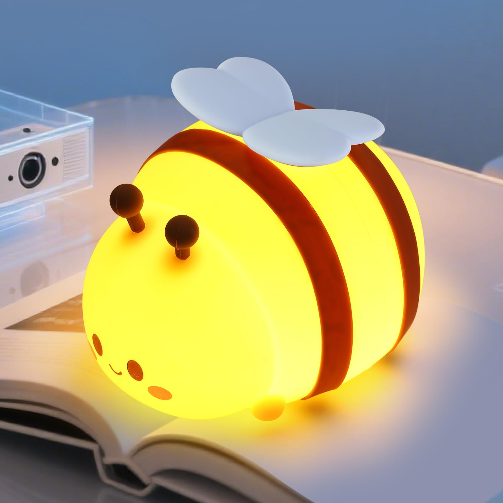 Bee Night Light  Cute Silicone Animal Bedside Lamp  Night Lamp for Kids Room  Dimmable LED Lamp Bedroom Touch Lamp  Nursery Baby Room&Girls Room Decor  Baby Boys Girls Gift Rechargeable Nightlight