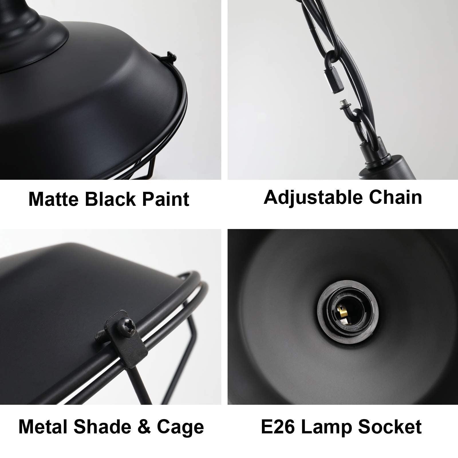 Karjearl Black Farmhouse Pendant Light - 2 Pack Vintage Metal Cage Fixtures For Kitchen & Hallway