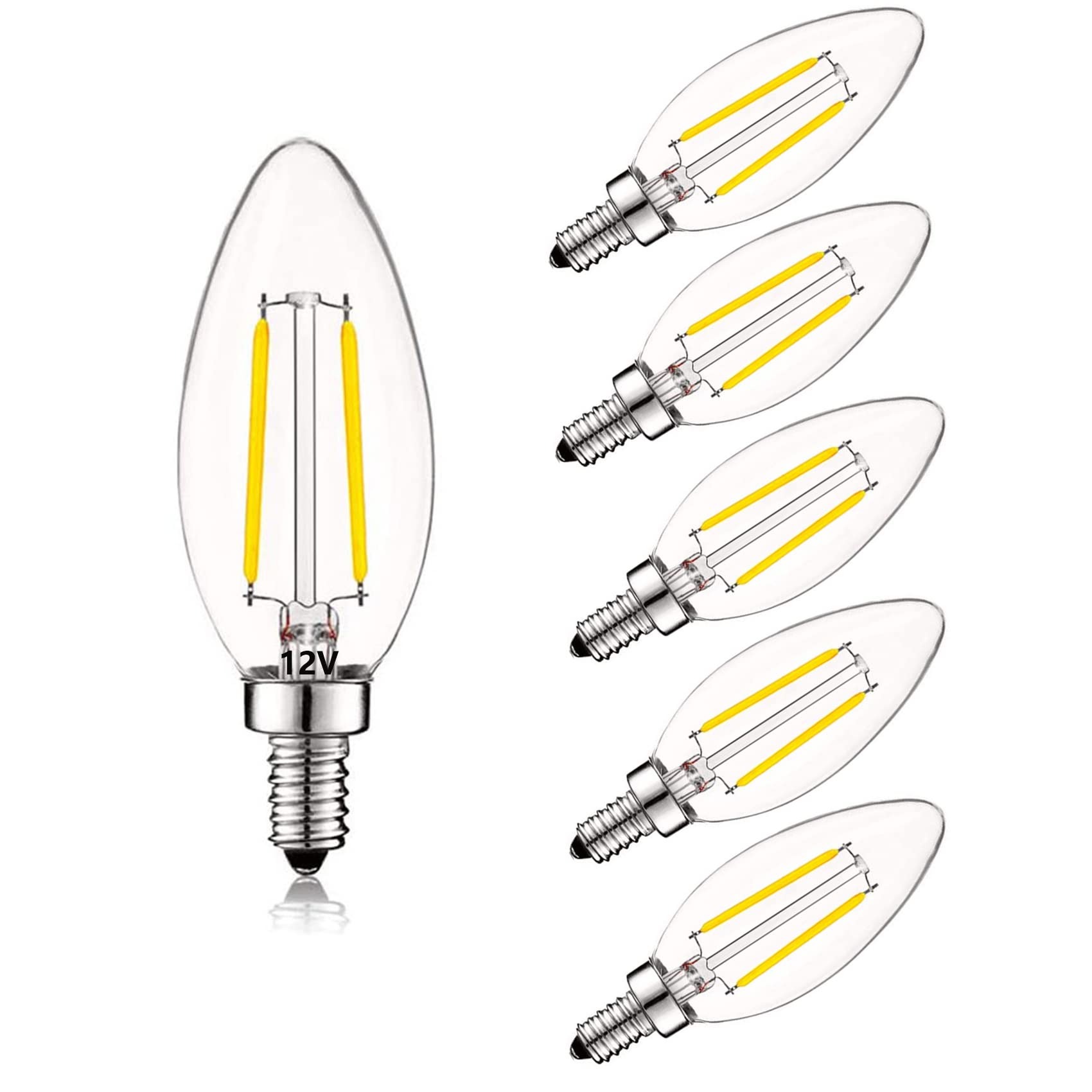 Shuwdkar 12V Candelabra Led Light Bulb Low Voltage 25 Watt Equivalent, 12V Led Bulb E12 3000K 24Volt Candelabra Light Bulbs For