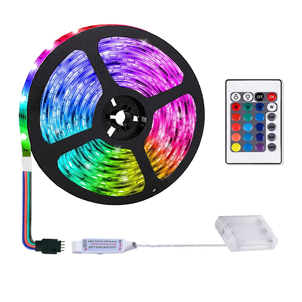 Sinzau 2M Battery Powered Led Strip Lights, Led Strip With 24 Keys Remote Control For Party And Diy Decoration