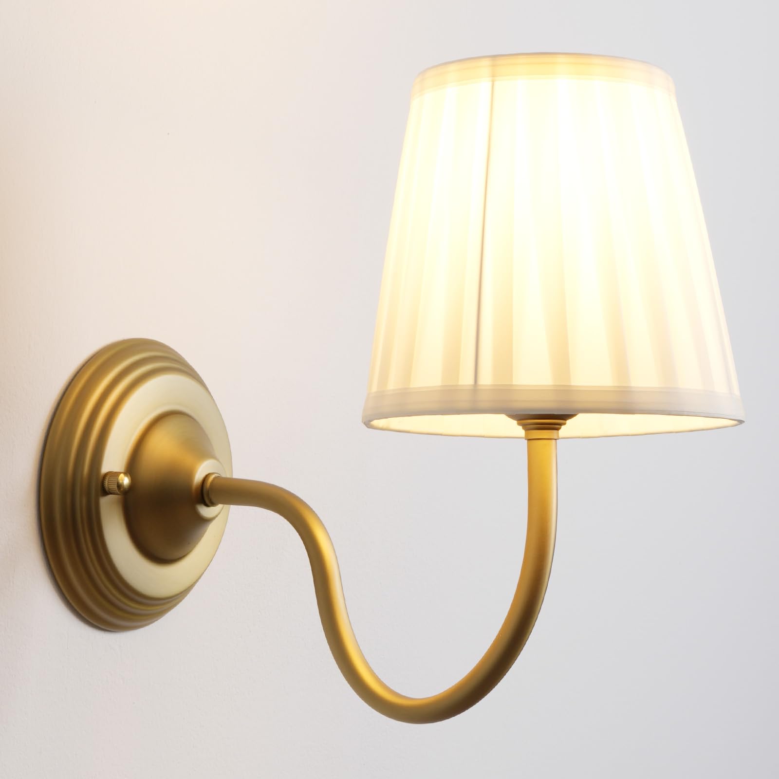 SongCiLT Vintage Fabric Wall Sconce with White Pleated Cloth Shade, Industrial 1-Light Wall Lamp Fixture for Bathroom Bedroom Li